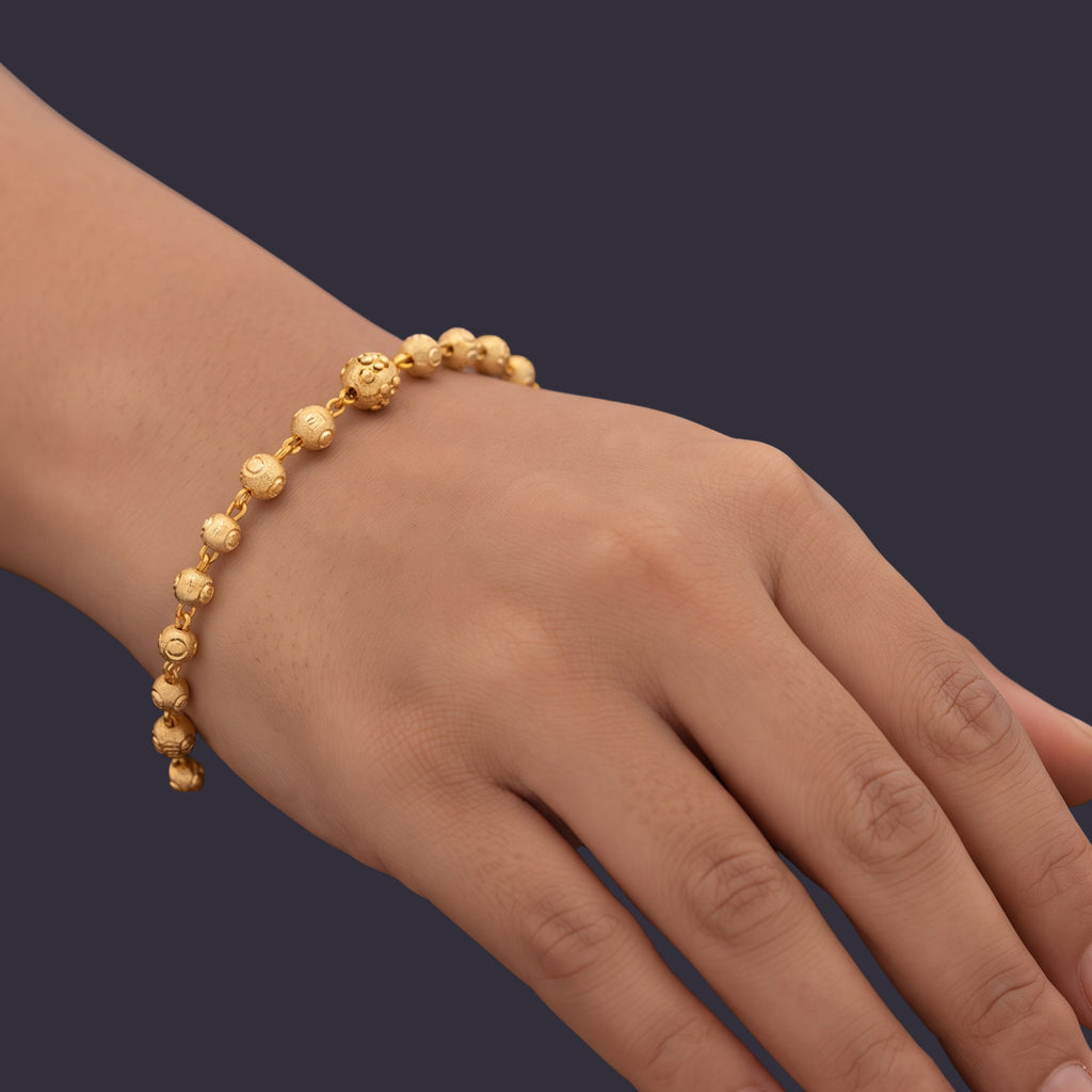 Gold Textured Bead Bracelet for Women | Adjustable Anti-Tarnish Minimalist Bracelet