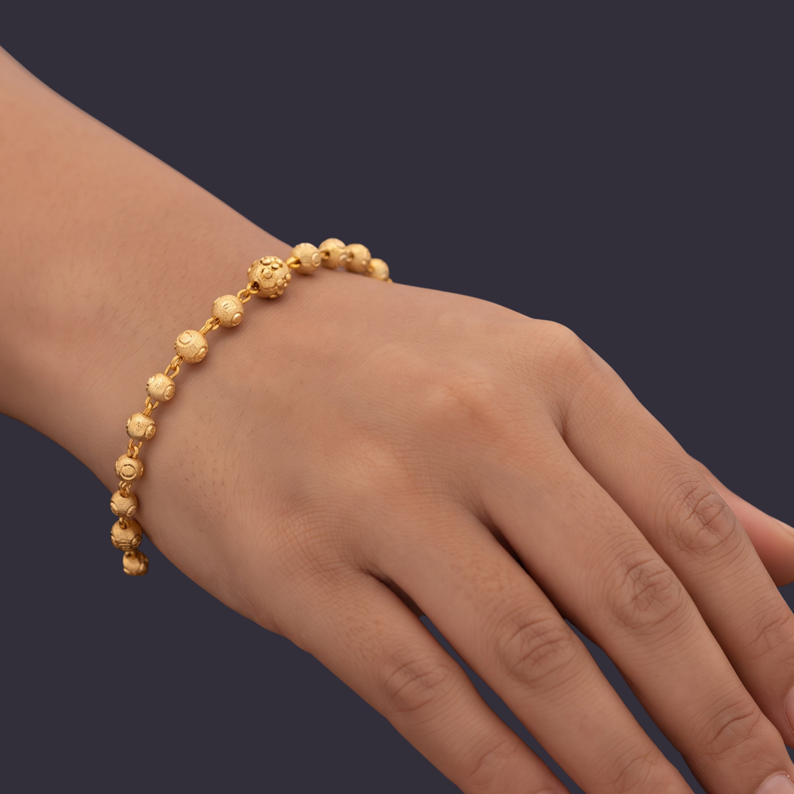 Gold Textured Bead Bracelet for Women | Adjustable Anti-Tarnish Minimalist Bracelet
