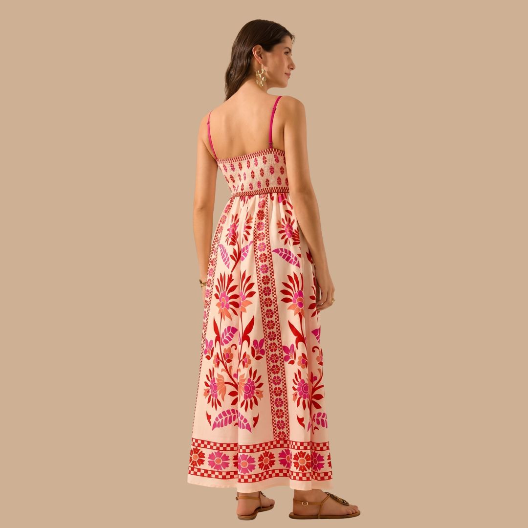 Pink Floral Printed Maxi Sleeveless Summer Dress