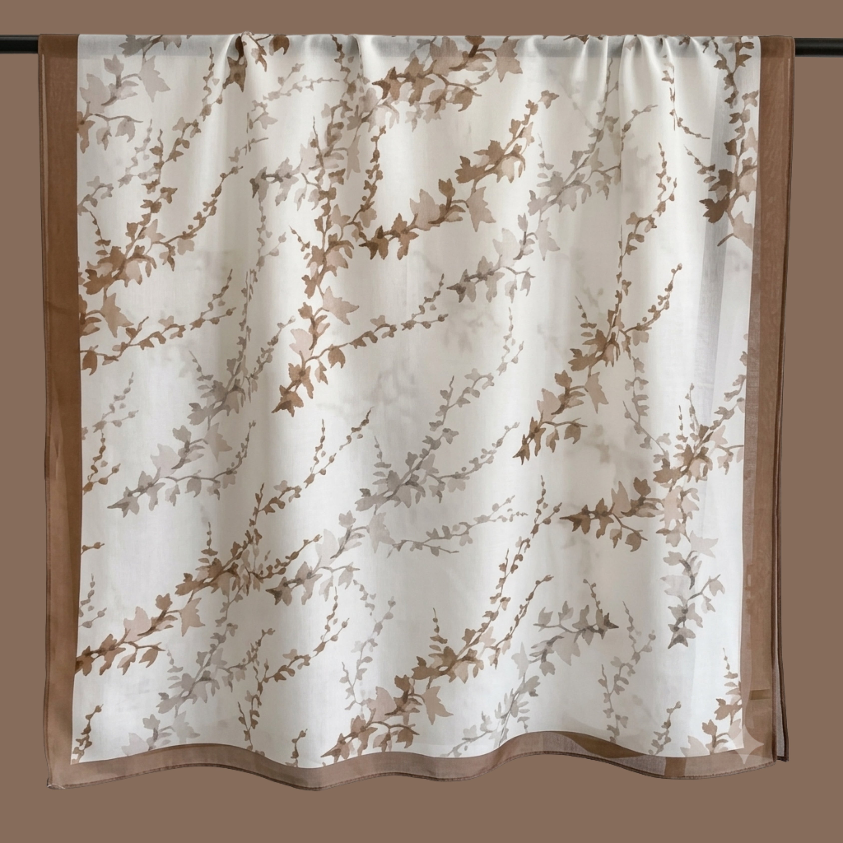 Elegant White & Beige Floral Print Women's Scarf | Soft Lightweight Korean Style Shawl & Wrap