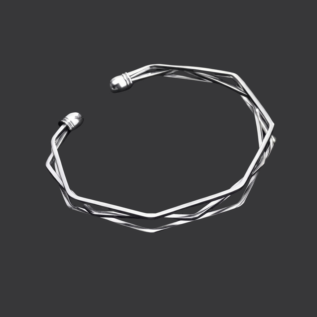 Geometric Adjustable Silver Cuff Bracelet for Women | Anti-Tarnish Minimalist Open Bangle