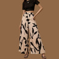Women's Black Crop Top & Beige Floral Wide-Leg Co-Ord Set | Printed Two-Piece Outfit