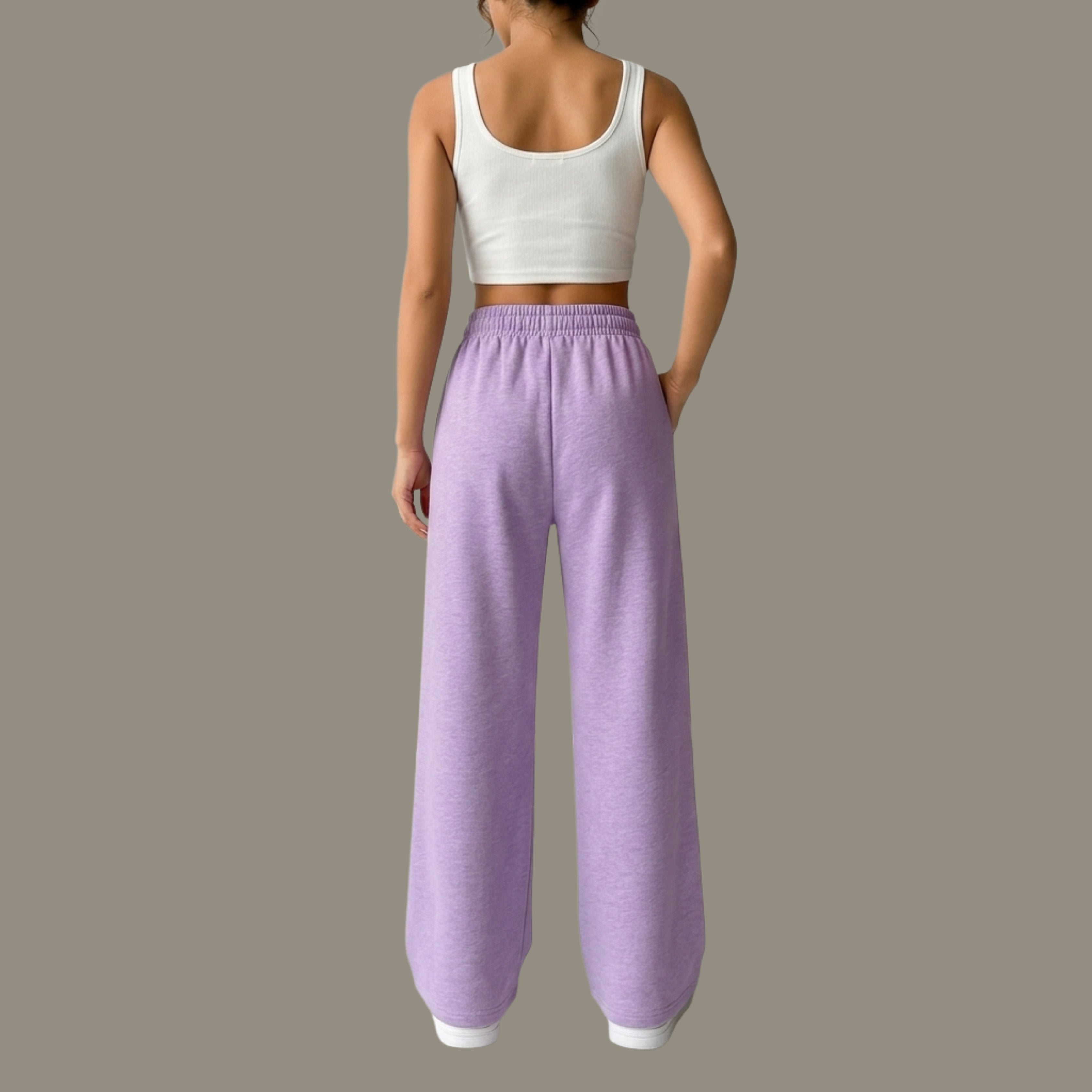 Women's Korean Wide Leg Lounge Pants | High Waist Drawstring Casual Trousers | Lavender |