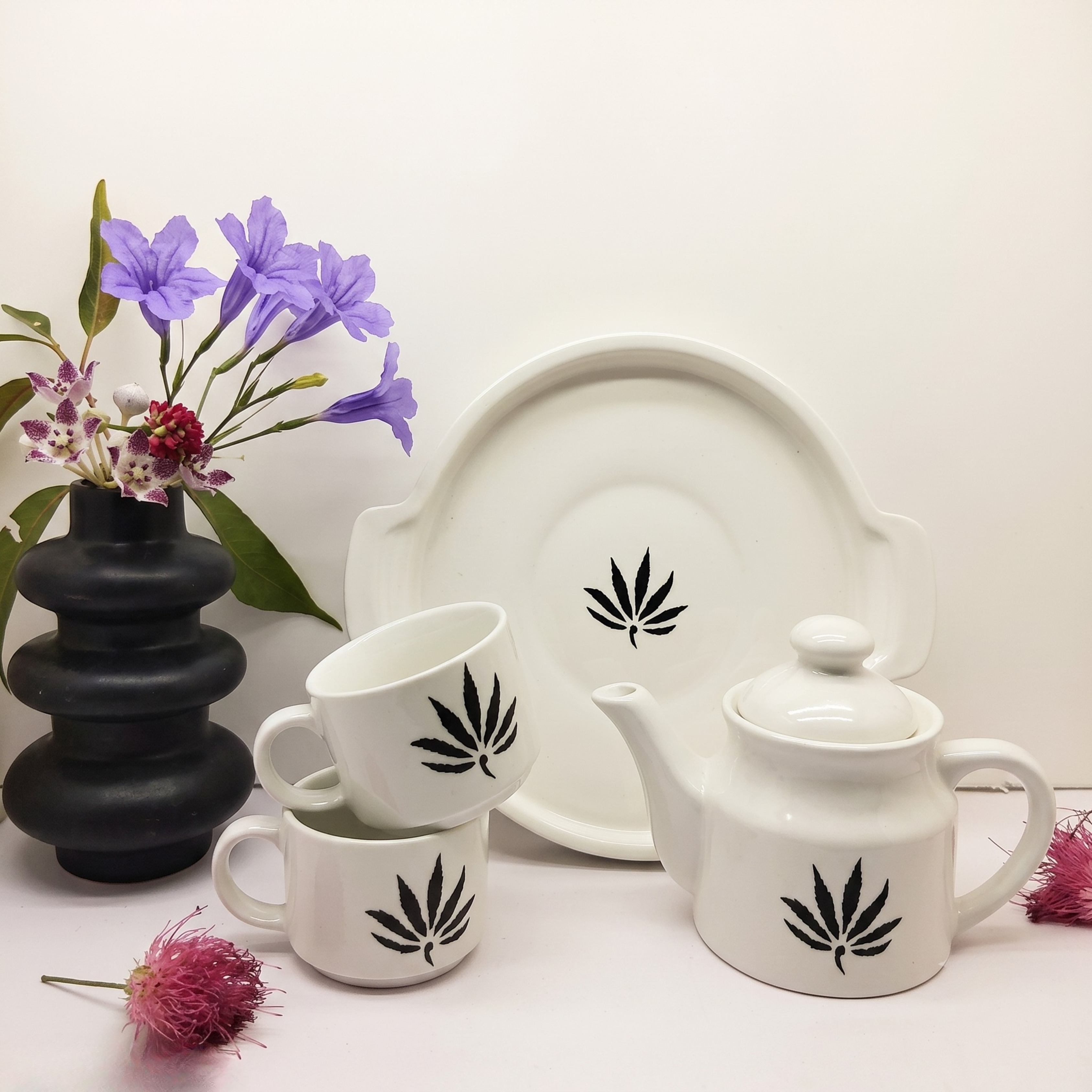 Artisanal Ceramic Teapot, 2 Cups & Tray Set | Eco-Friendly Kitchenware
