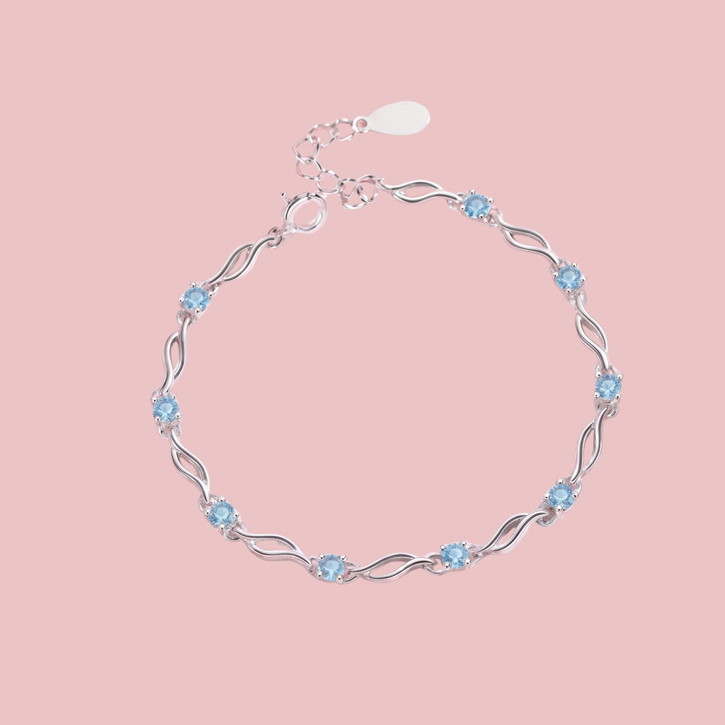 Blue Crystal Wave Bracelet for Women | Adjustable Anti-Tarnish Silver Bracelet