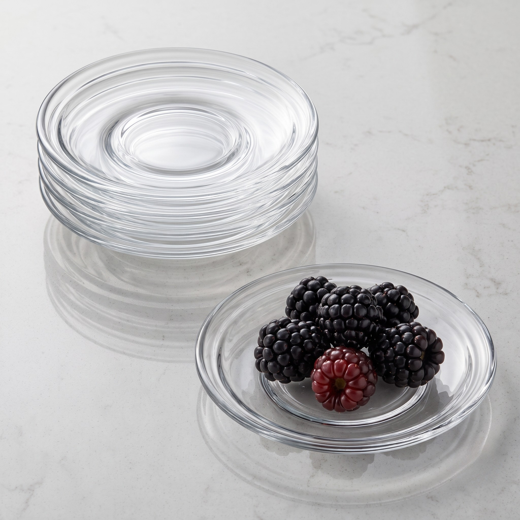 Premium Clear Glass Plates (Set of 6) - 12cm | Reusable, Dishwasher Safe Transparent Dishware