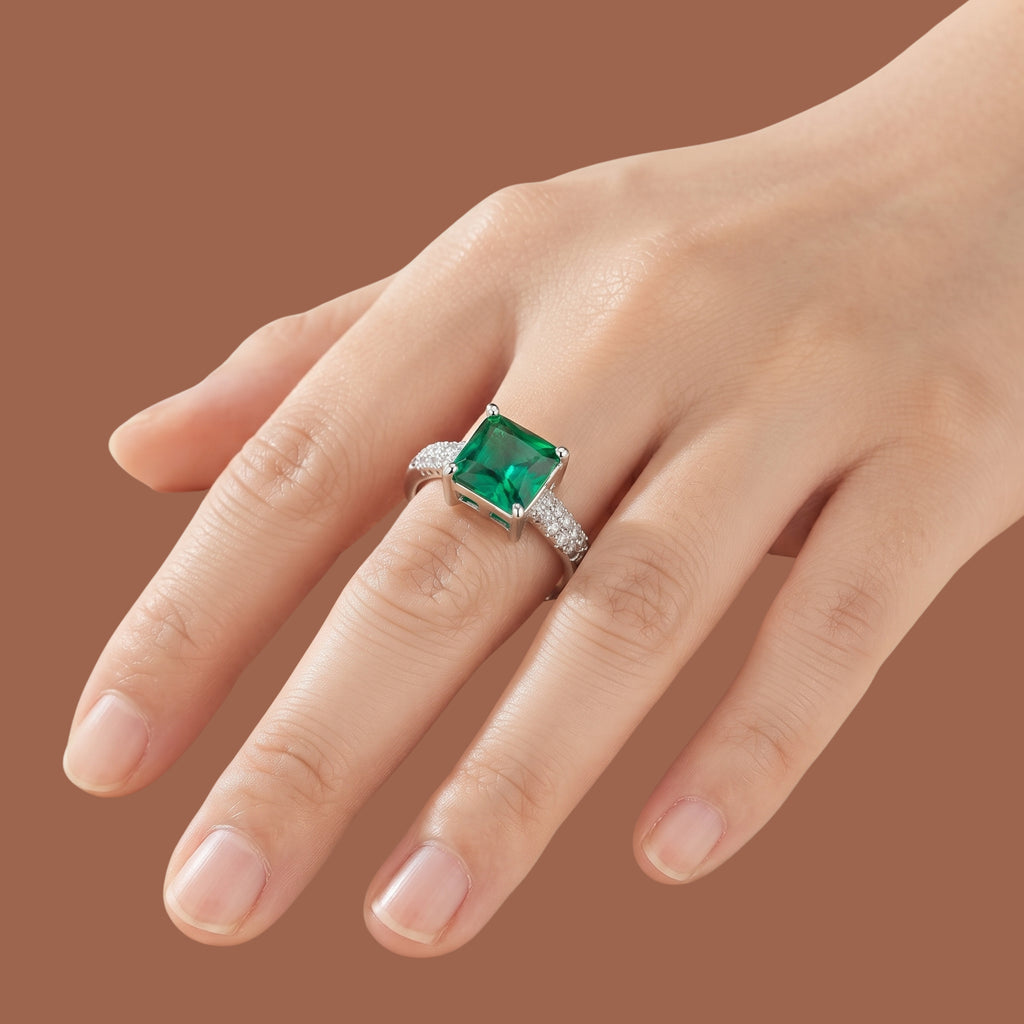 Emerald Green Adjustable Statement Ring for Women | Anti-Tarnish Silver-Plated Ring