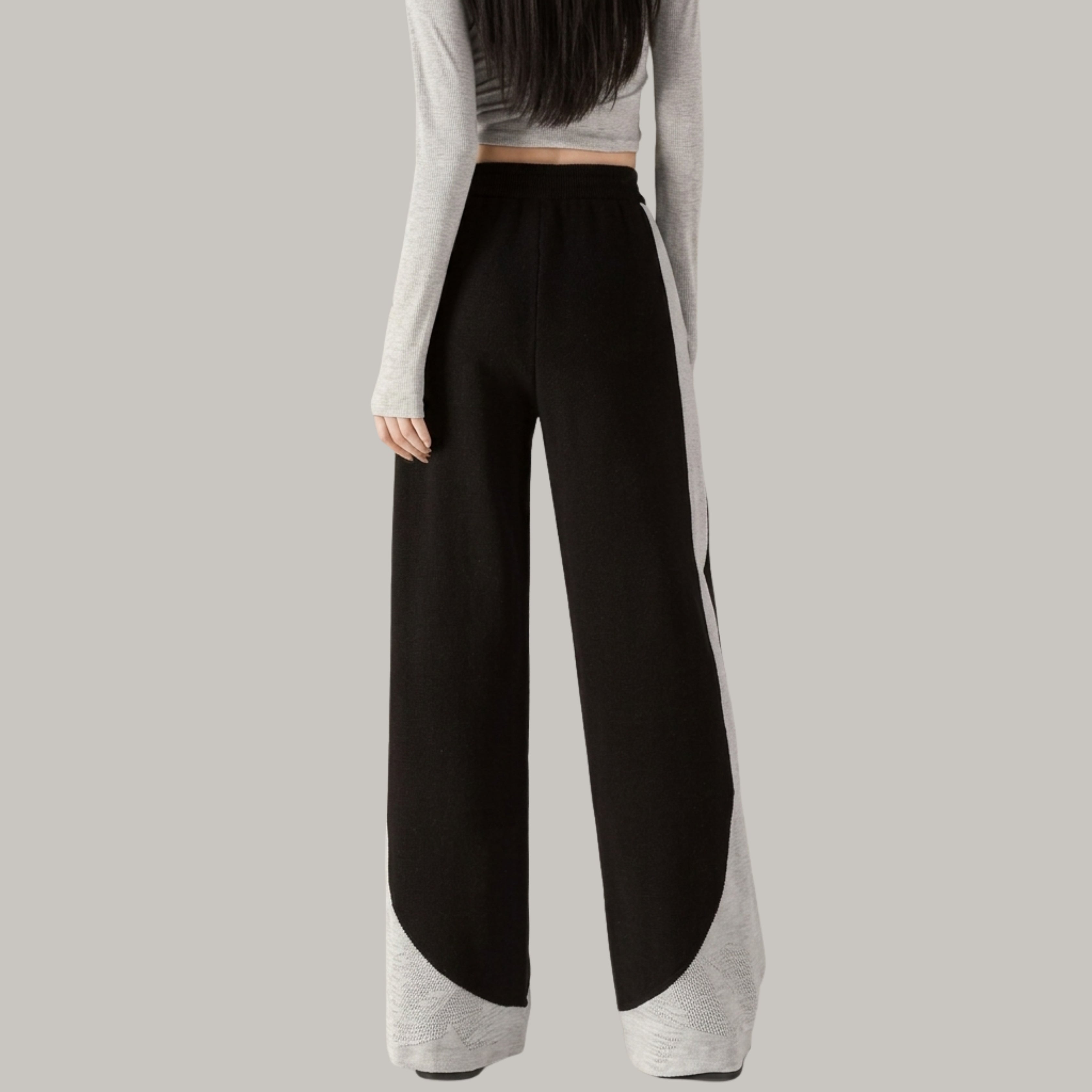 Women's KOREAN Color Block Wide Leg Sweatpants – Oversized High Waist Casual Black & Grey