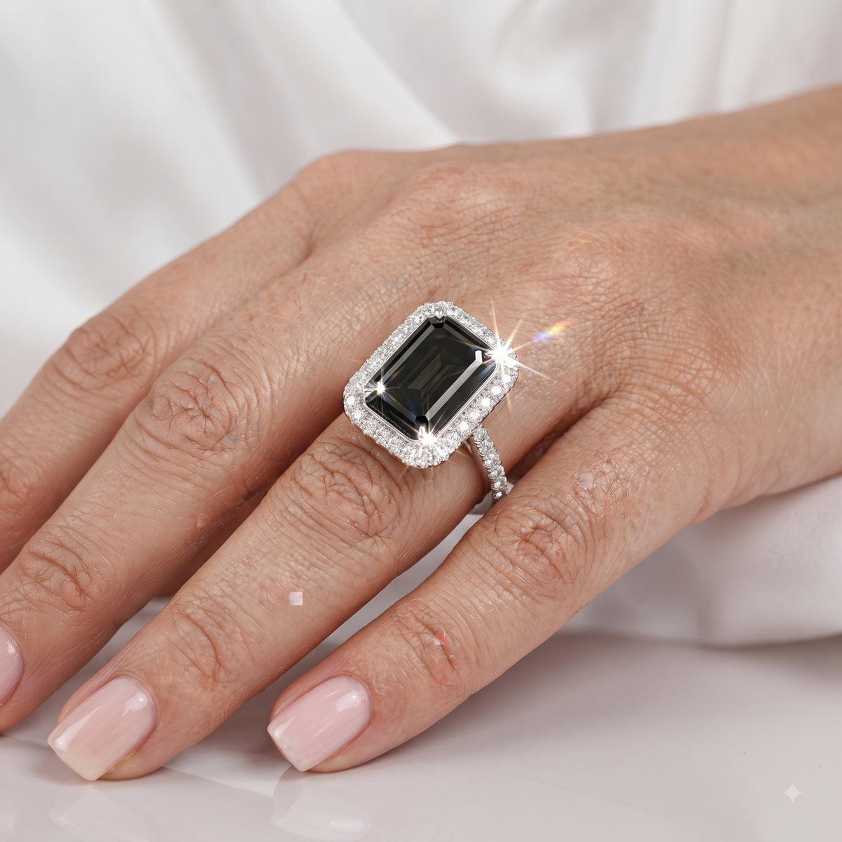 Black Rectangular Statement Ring for Women | Adjustable Anti-Tarnish Crystal Ring