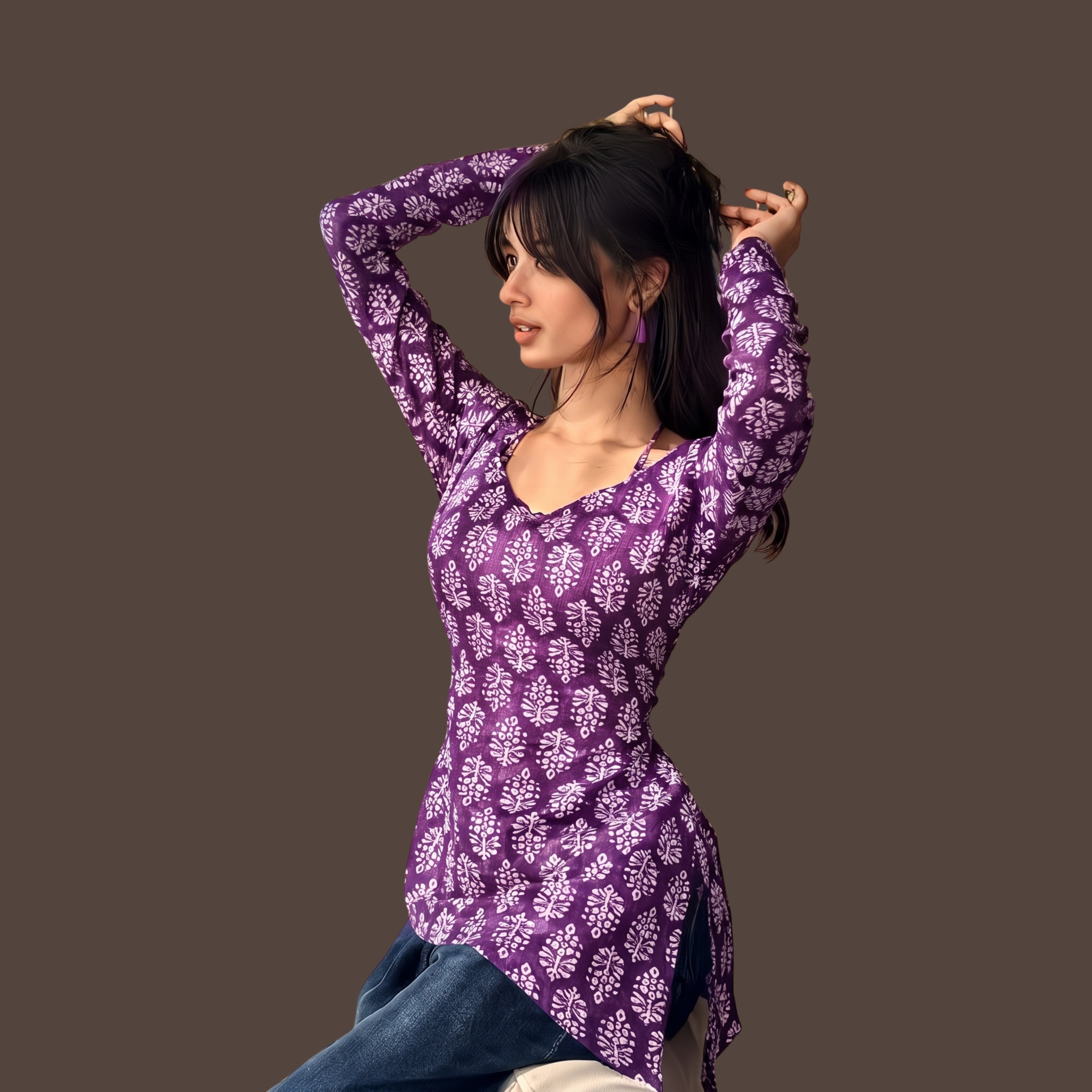 Women's Purple Printed Short Kurti |  Stylish Casual & Indo-Western Kurti