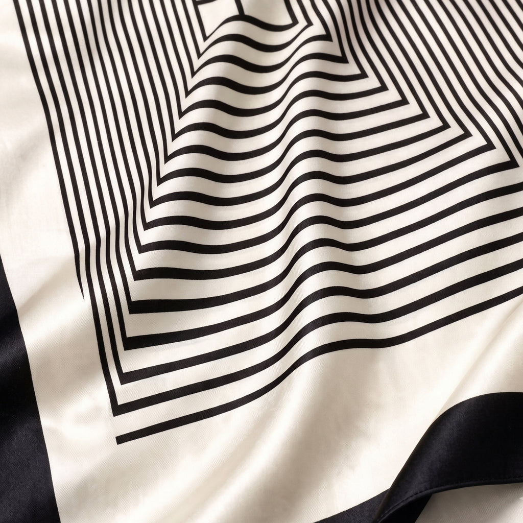 Black & White Geometric Stripe Scarf for Women | Soft Korean Style Shawl, Wrap & Stole