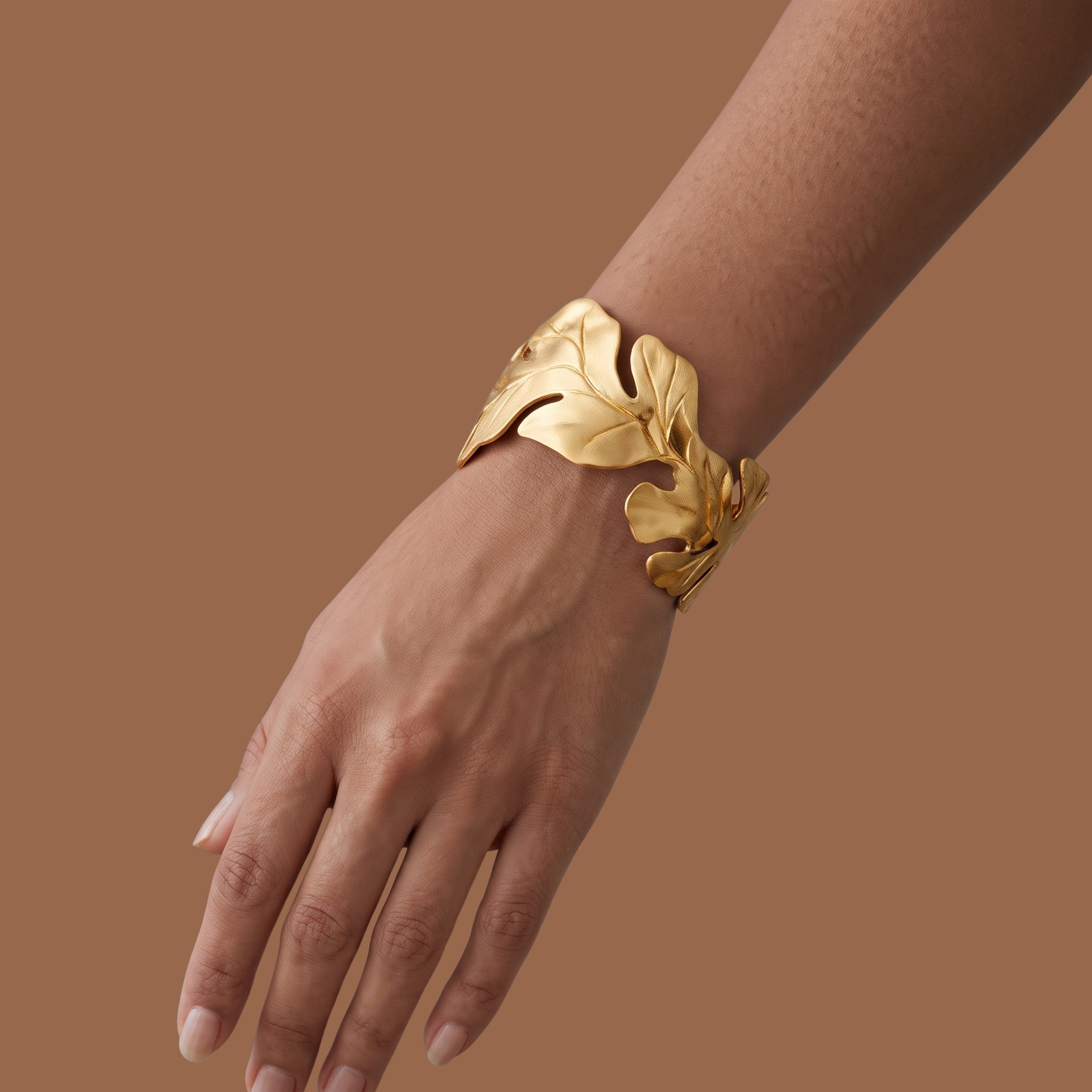 Gold Leaf Adjustable Cuff Bracelet for Women | Anti-Tarnish Botanical Statement Bracelet |