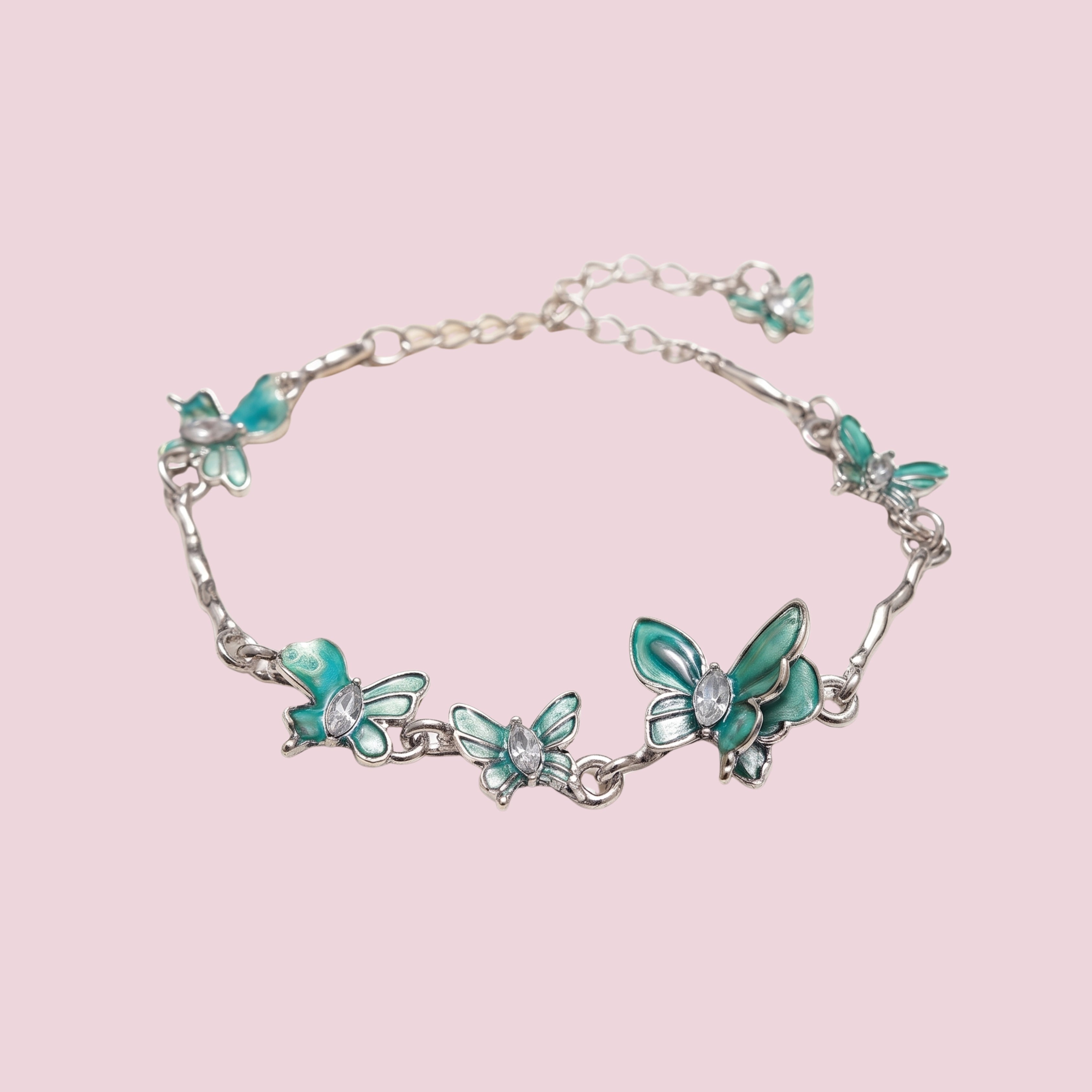 Blue Butterfly Adjustable Bracelet for Women | Anti-Tarnish Silver Charm Bracelet