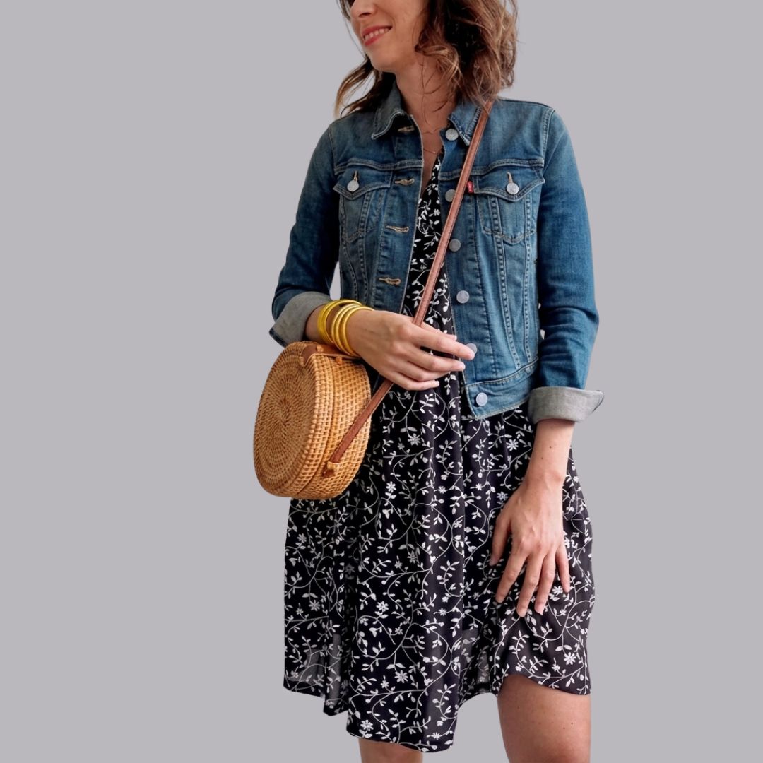 Black Floral Print V-Neck Mini Dress for Women | Casual A-Line Day Dress