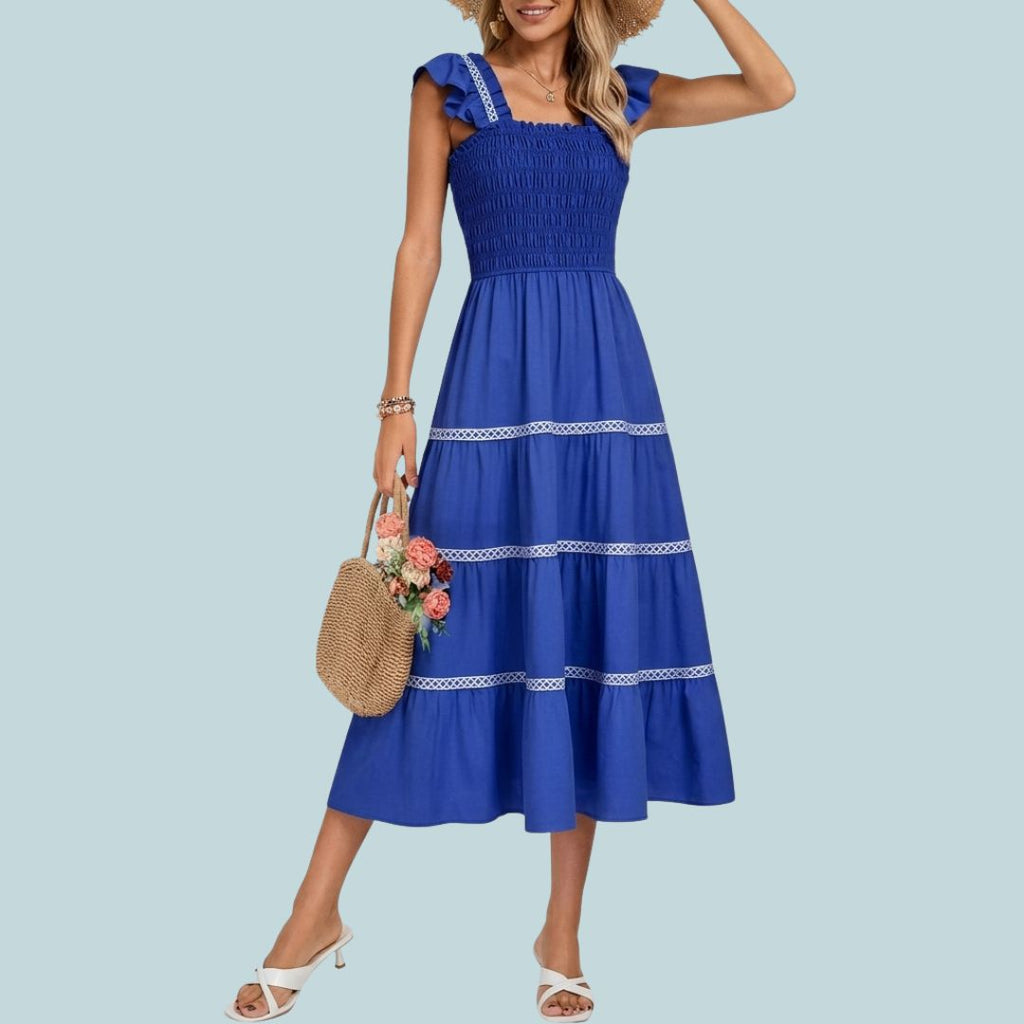 Boho Blue Ruffle Strap Midi Dress | Summer Holiday Outfit