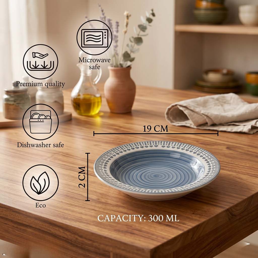 Premium Blue Ceramic Quarter Plates | 19cm, 300ml, Microwave Safe