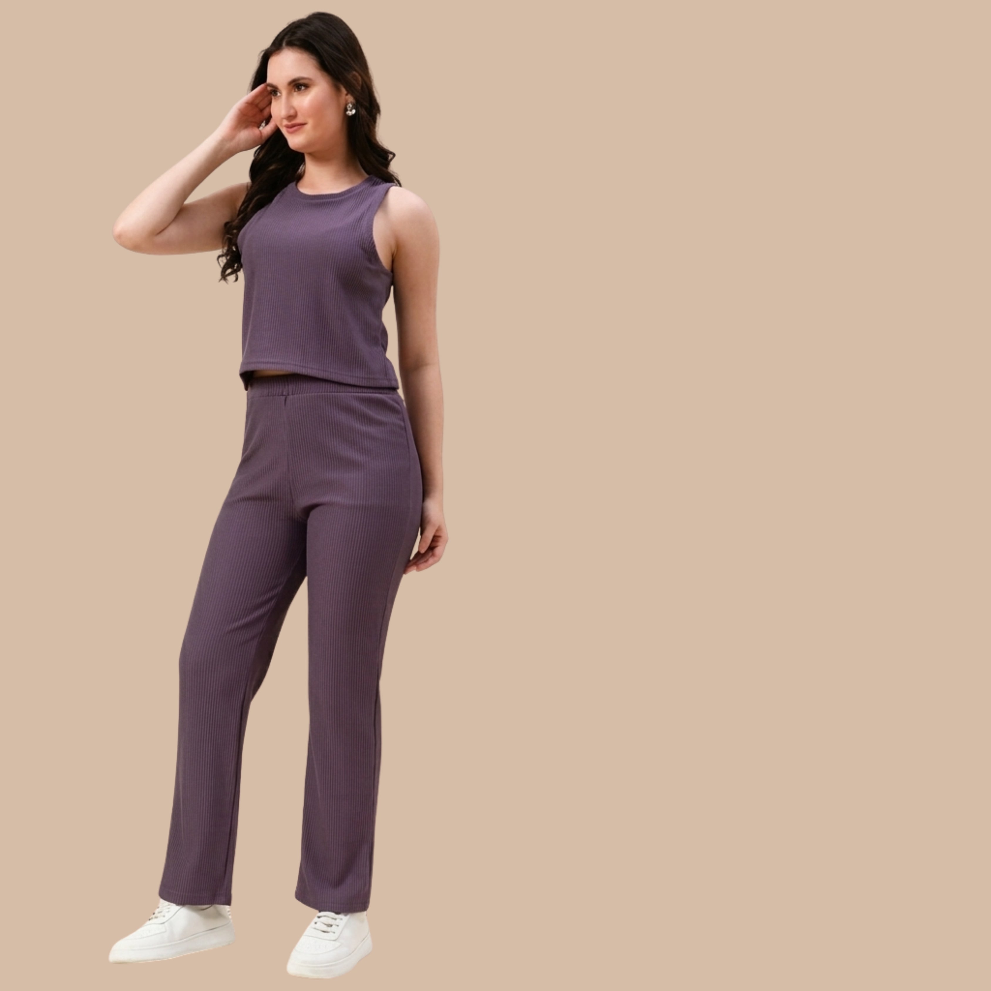 Women's Co-Ord Set | Sleeveless Crop Top & Straight Fit Pants | Casual Lounge Wear