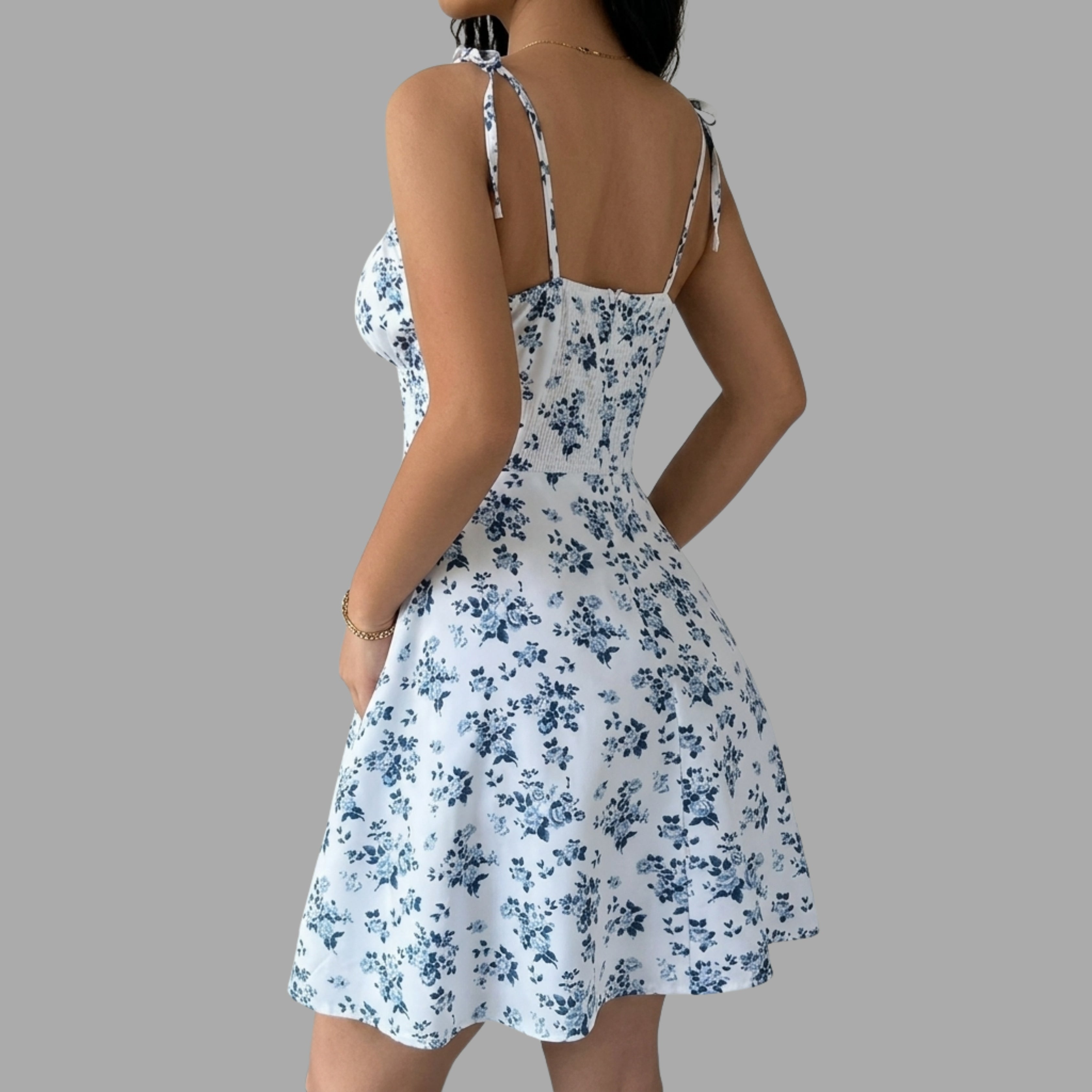 White Floral Tie-Shoulder Mini Dress for Women