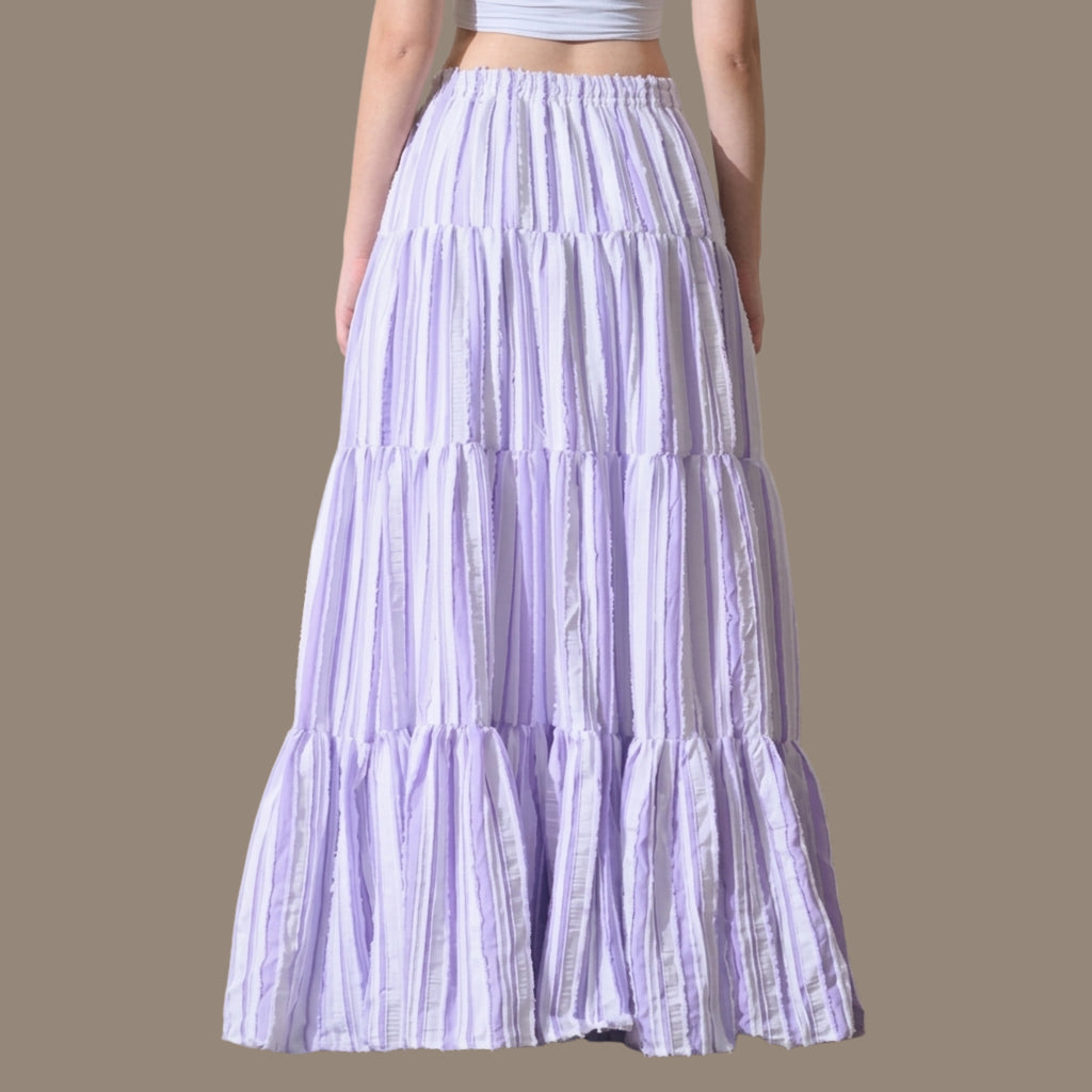 Korean Style Purple Tiered Maxi Skirt for Women | Boho, Soft Girl, and Resort-Wear aesthetic