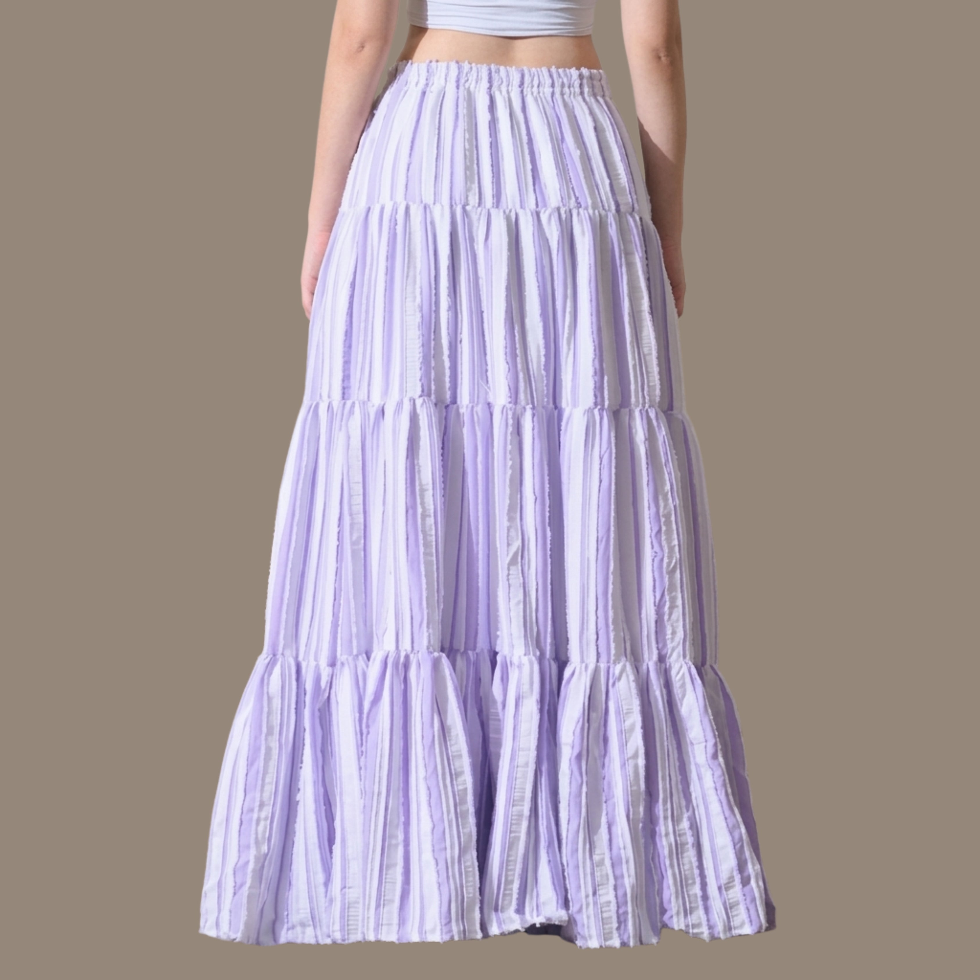 Korean Style Purple Tiered Maxi Skirt for Women | Boho, Soft Girl, and Resort-Wear aesthetic
