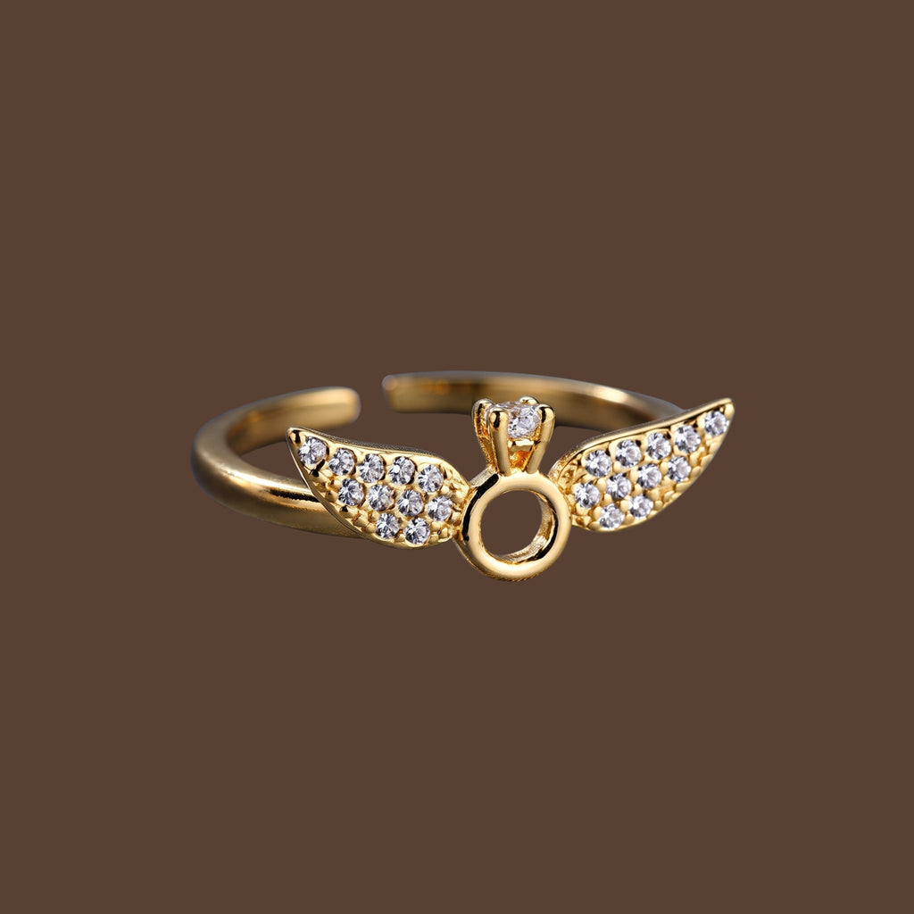 Gold Angel Wings Ring for Women | Adjustable Anti-Tarnish Crystal Statement Ring