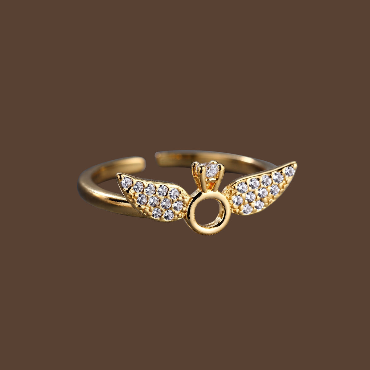 Gold Angel Wings Ring for Women | Adjustable Anti-Tarnish Crystal Statement Ring