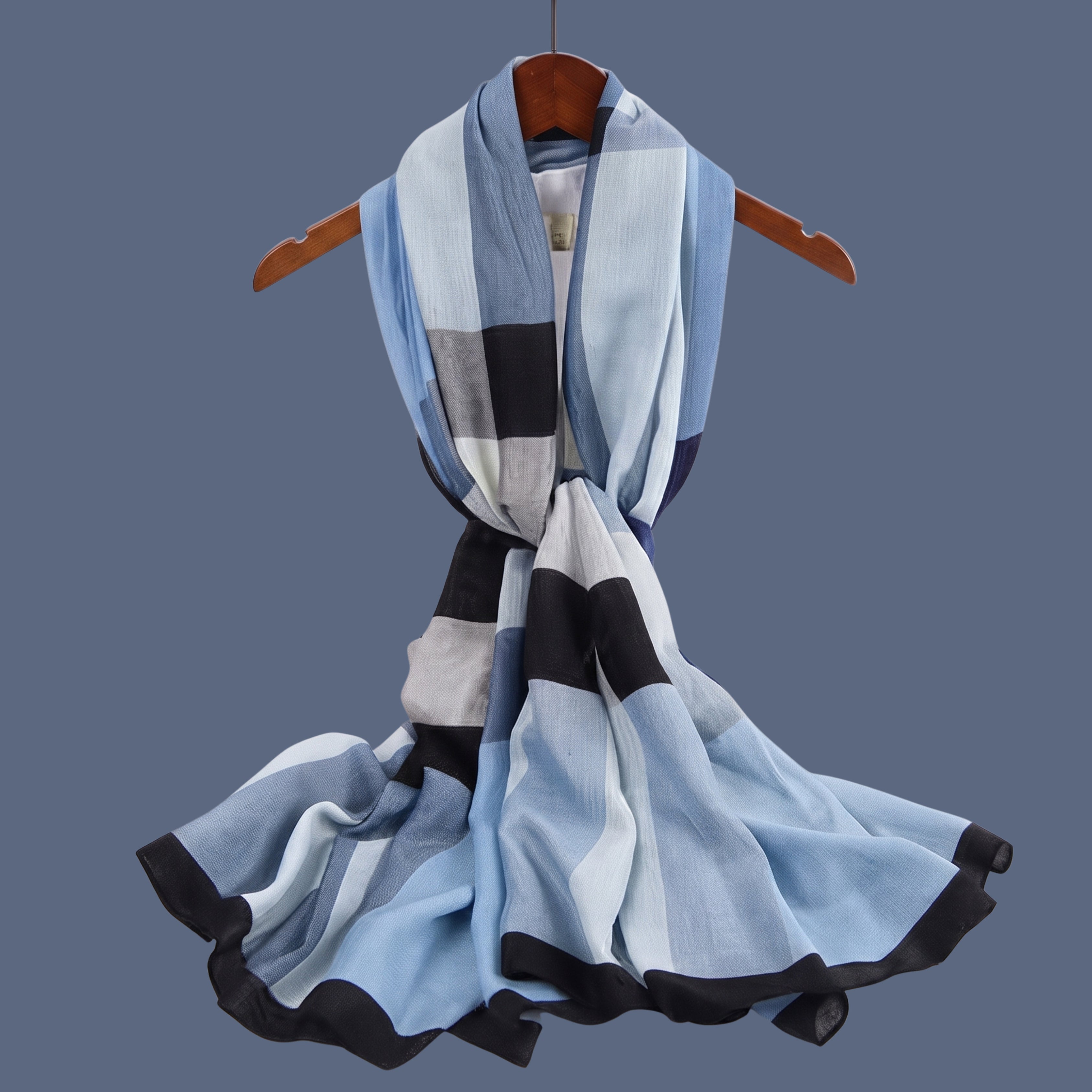 Elegant Sky Blue Checkered Soft Scarf for Women | Lightweight Plaid Shawl, Wrap & Stole