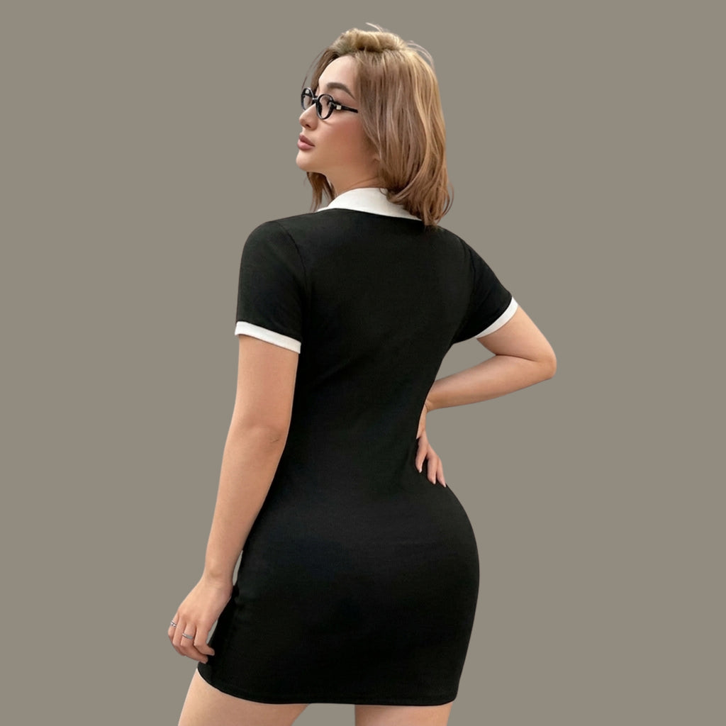 Casual black Slim Fit Polo T-Shirt Dress