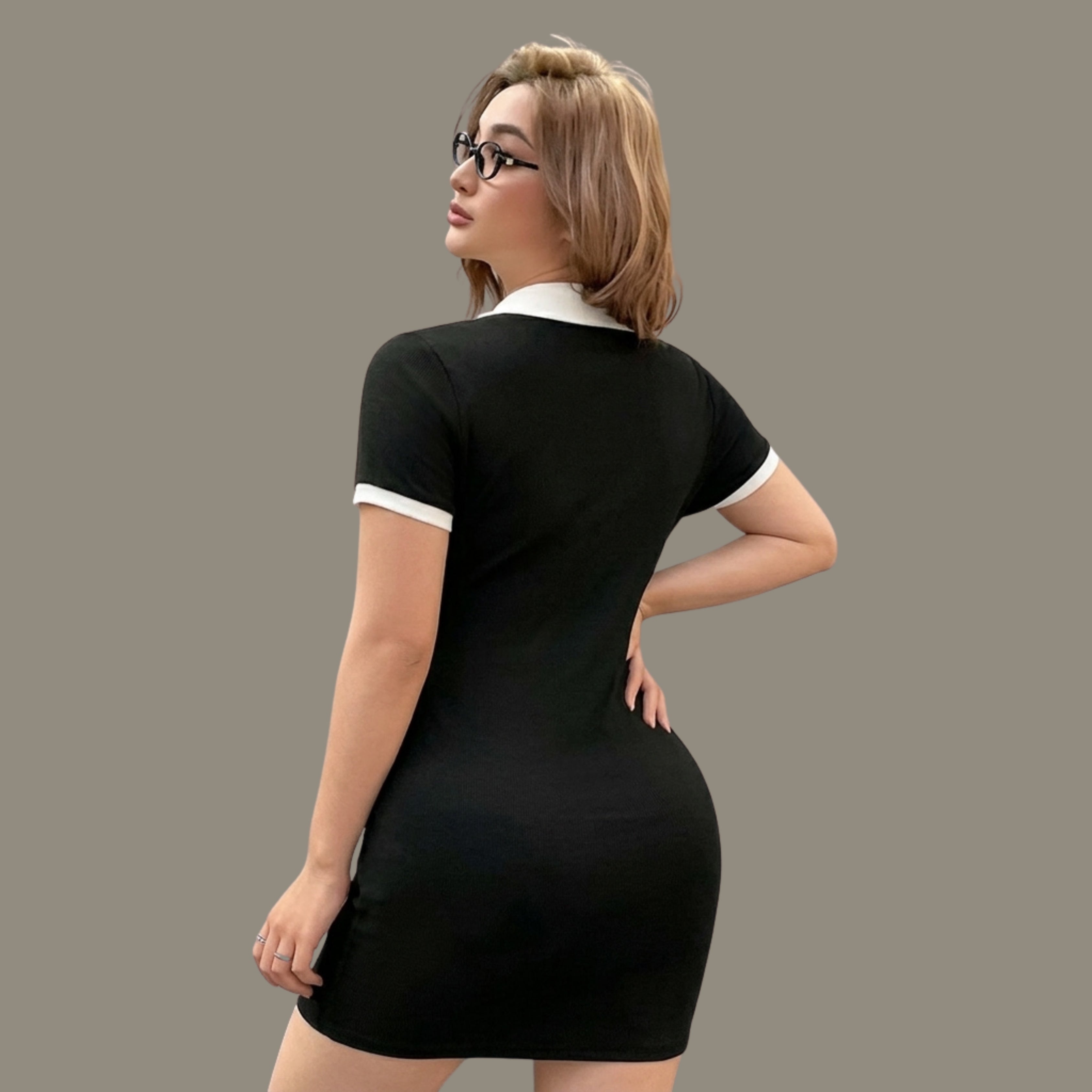Casual black Slim Fit Polo T-Shirt Dress
