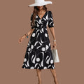 Black & White Abstract Print Midi Dress for Women