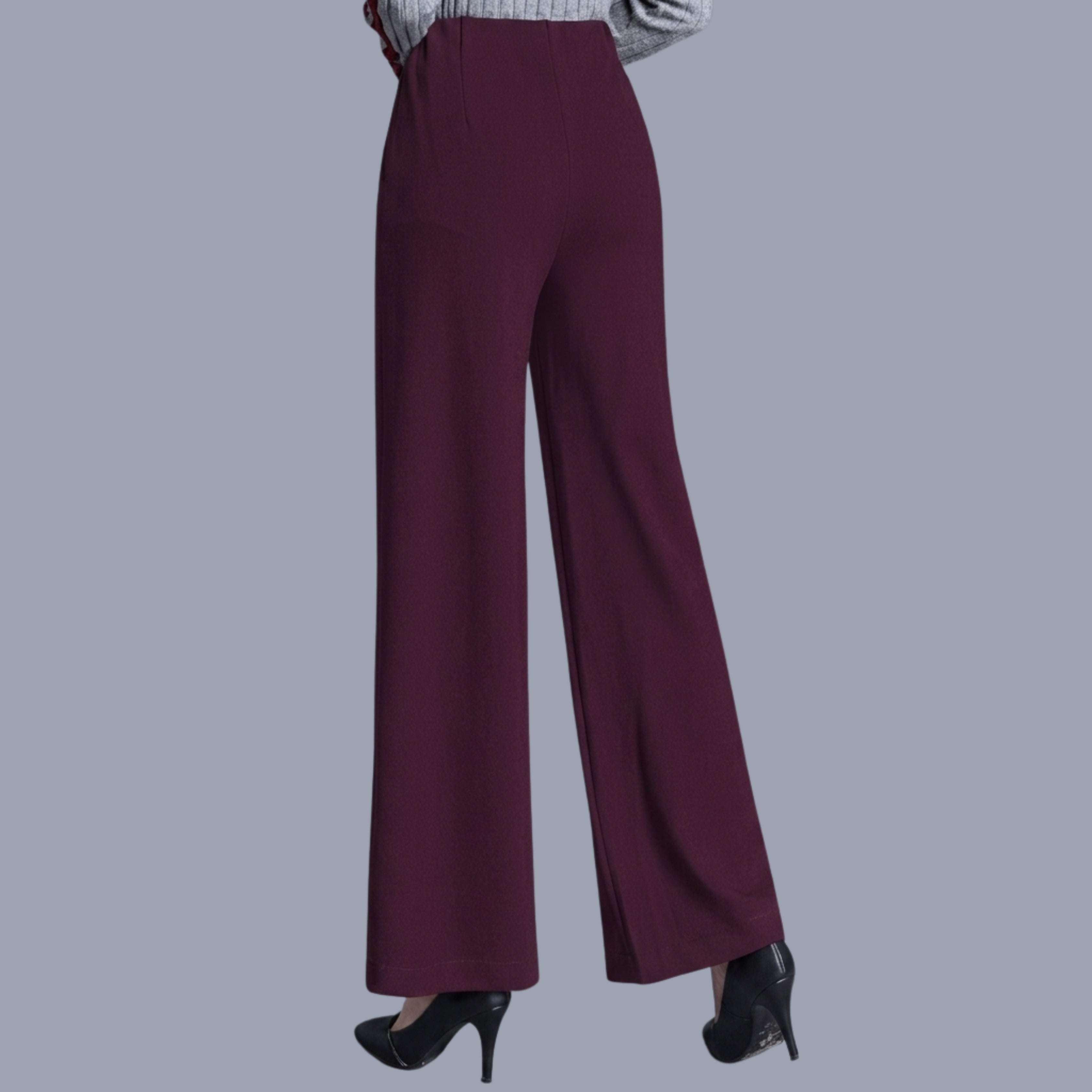 Women's Korean Wide Leg Pants | High Waist Stretch Formal & Casual Trousers | Maroon
