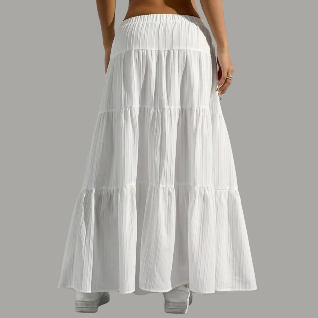 Korean Style Casual White Maxi Skirt | Summer Long Skirt