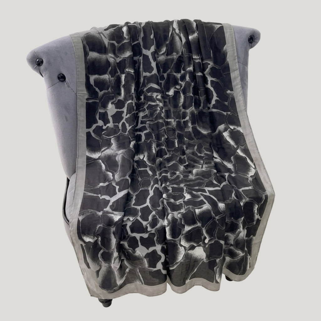 Elegant Black & Grey Abstract Print Women's Scarf | Soft Lightweight Korean Style Shawl, Wrap & Stole
