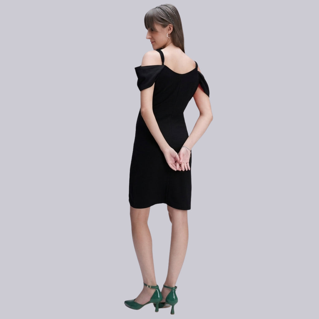 Women's Black Off-Shoulder Wrap Mini Dress