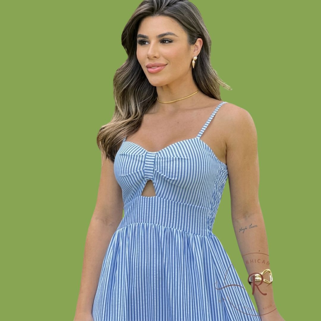 Sky Blue Striped Bow Detail Maxi Dress for Women | Sleeveless Summer Flowy Dress