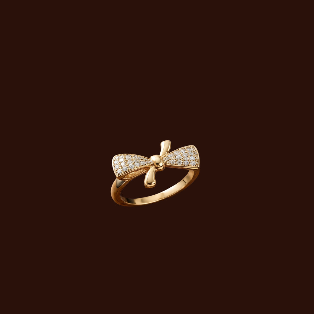 Gold Bow Ring for Women | Sparkling Crystal Bow Statement Ring | Anti-Tarnish and Adjustable