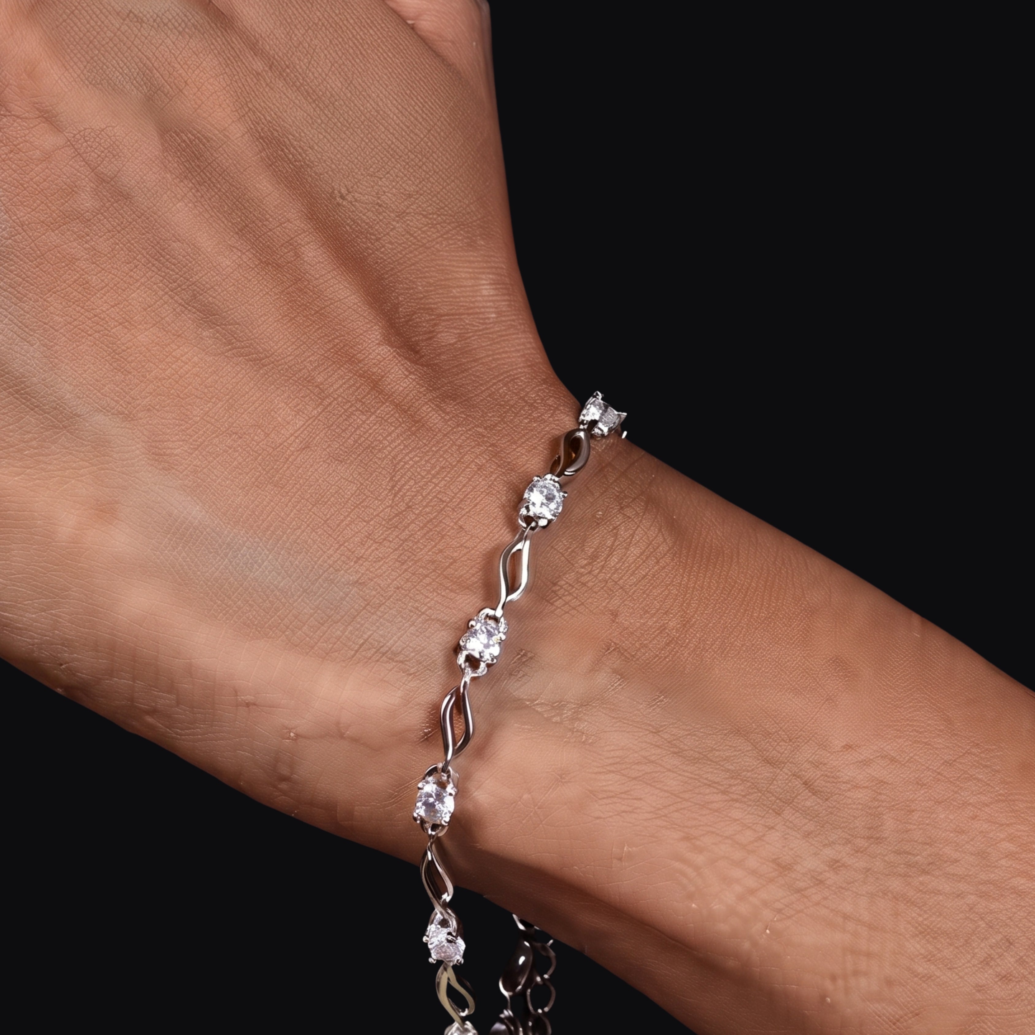 Silver Twisted Crystal Bracelet for Women | Adjustable Anti-Tarnish Bracelet
