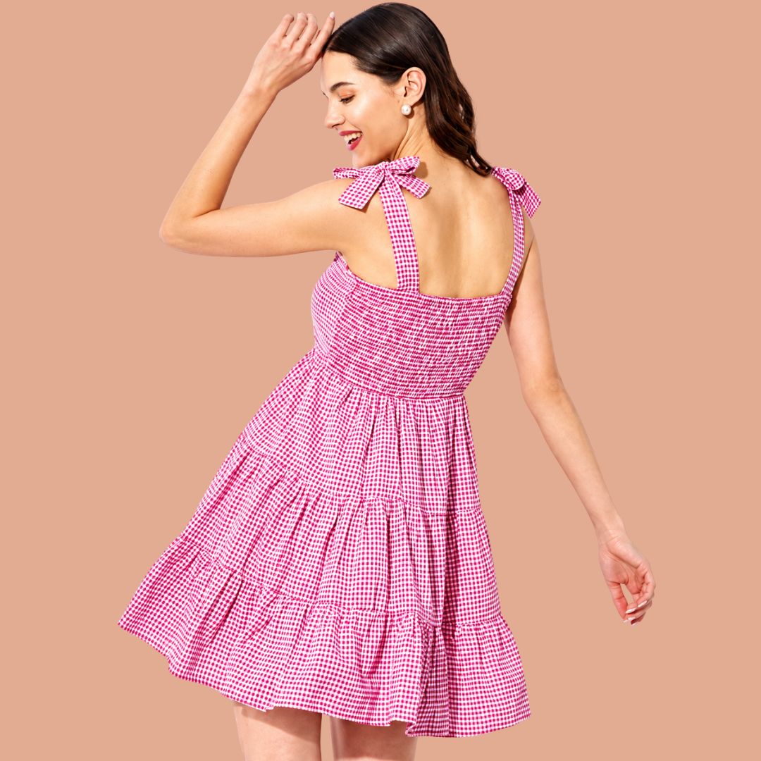 Pink Check Mini Dress