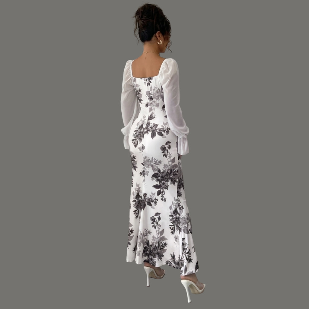Women's White Floral Mermaid Maxi Dress