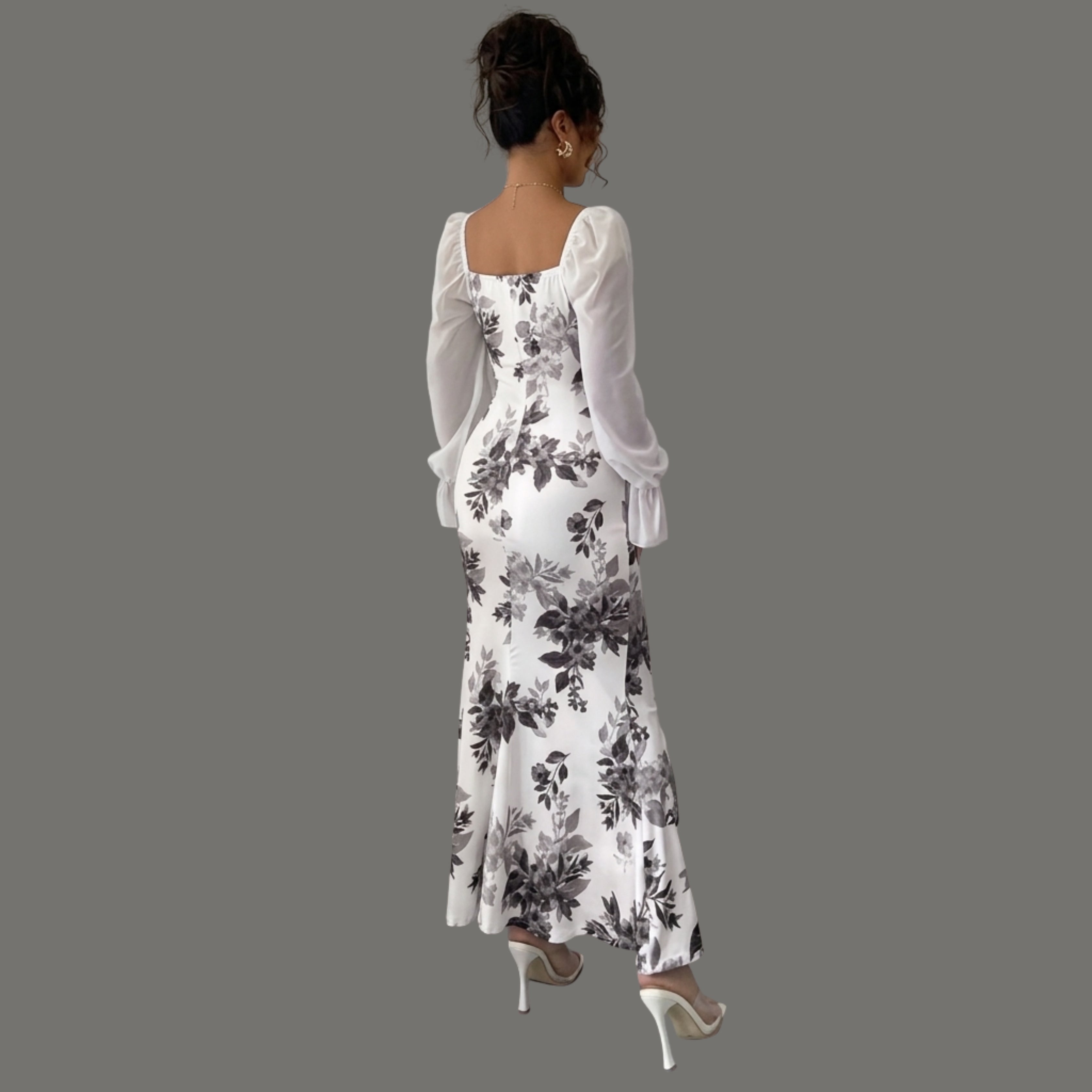 Women's White Floral Mermaid Maxi Dress