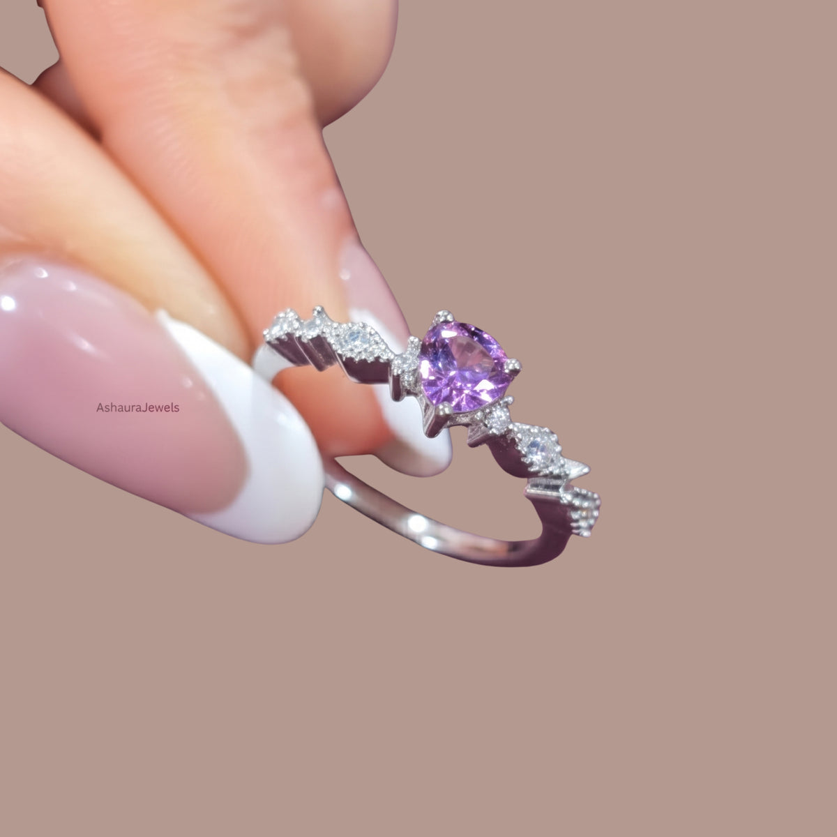 Adjustable Purple Heart Ring for Women | Anti-Tarnish Silver-Tone Statement Ring