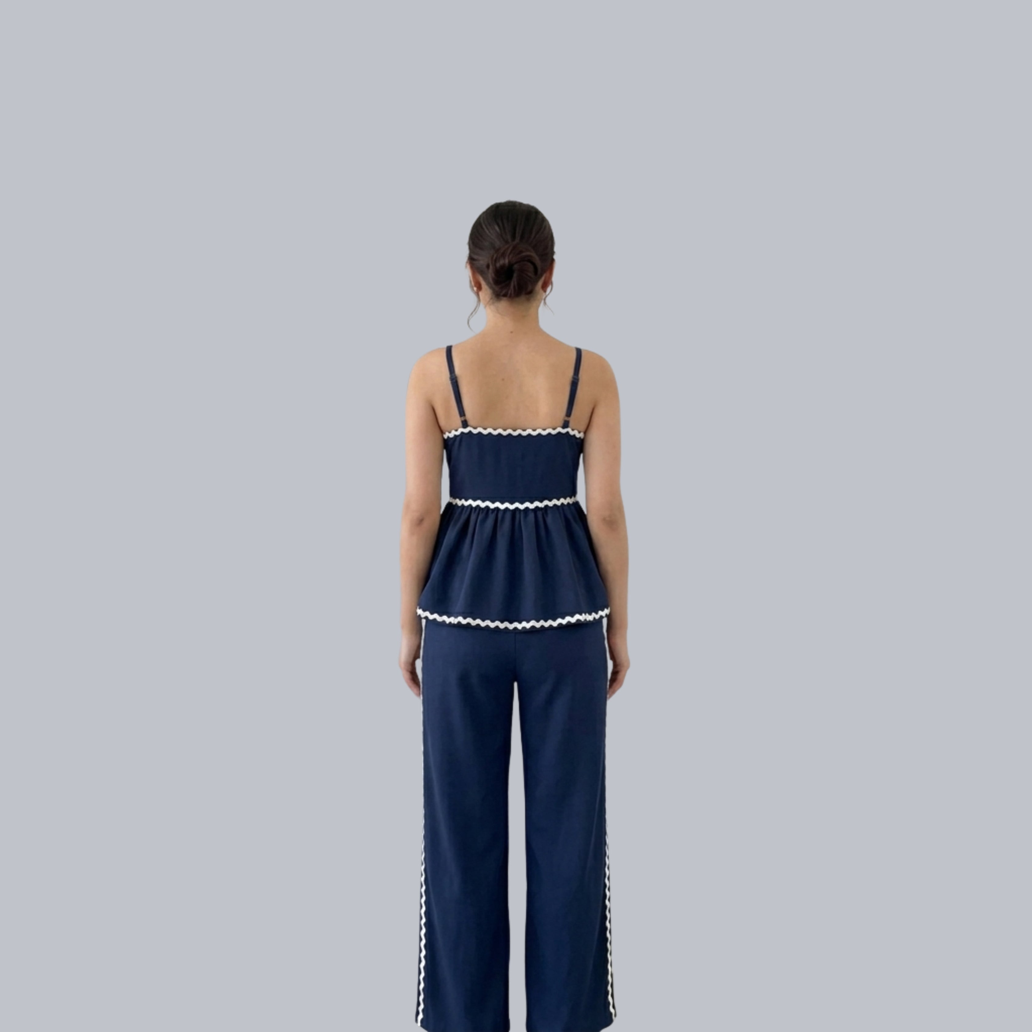 Women's Blue Peplum Co-Ord Set with Wide-Leg Pants | Sleeveless Summer Coord Set
