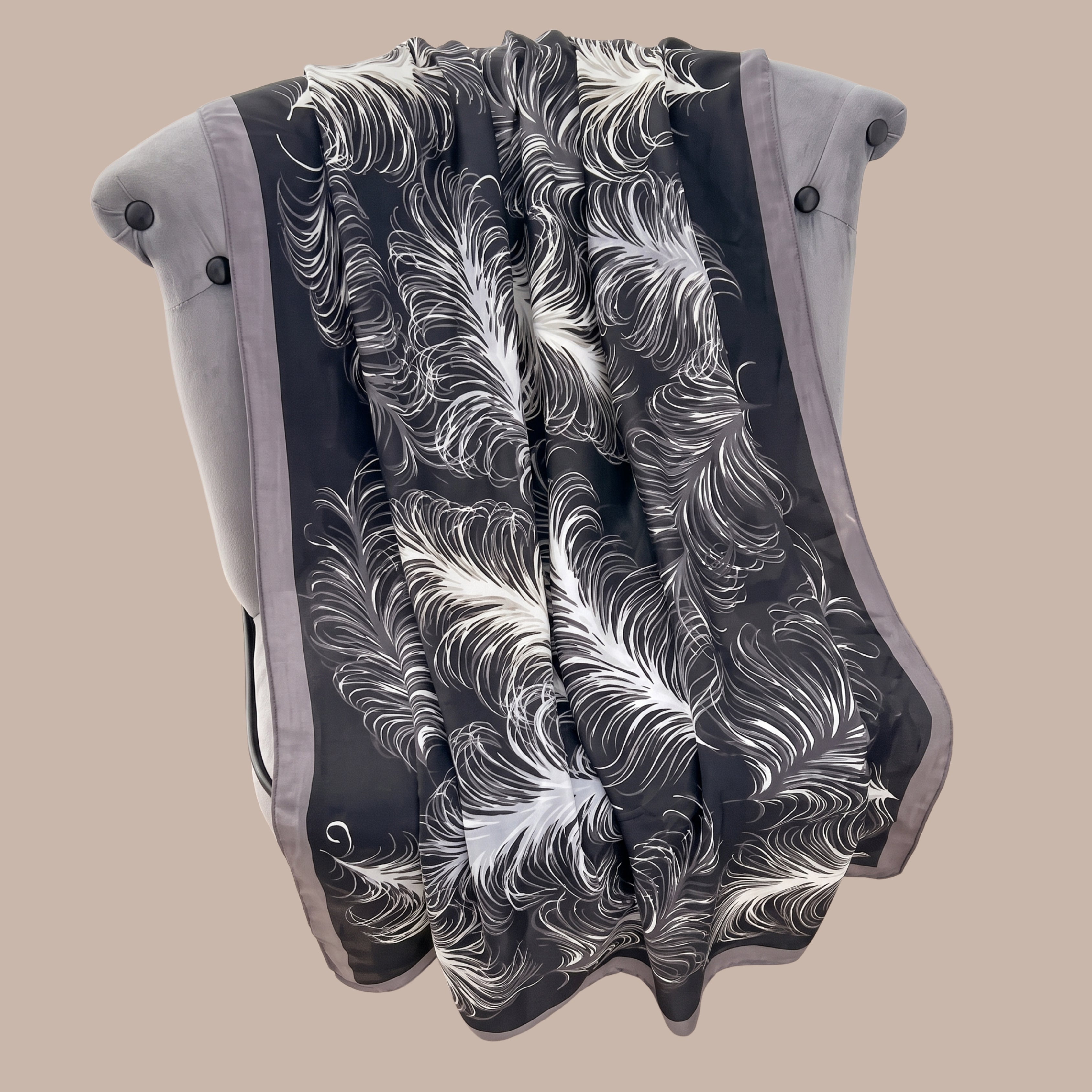Elegant Black Feather Print Scarf for Women | Soft Lightweight Korean Style Shawl, Wrap & Stole