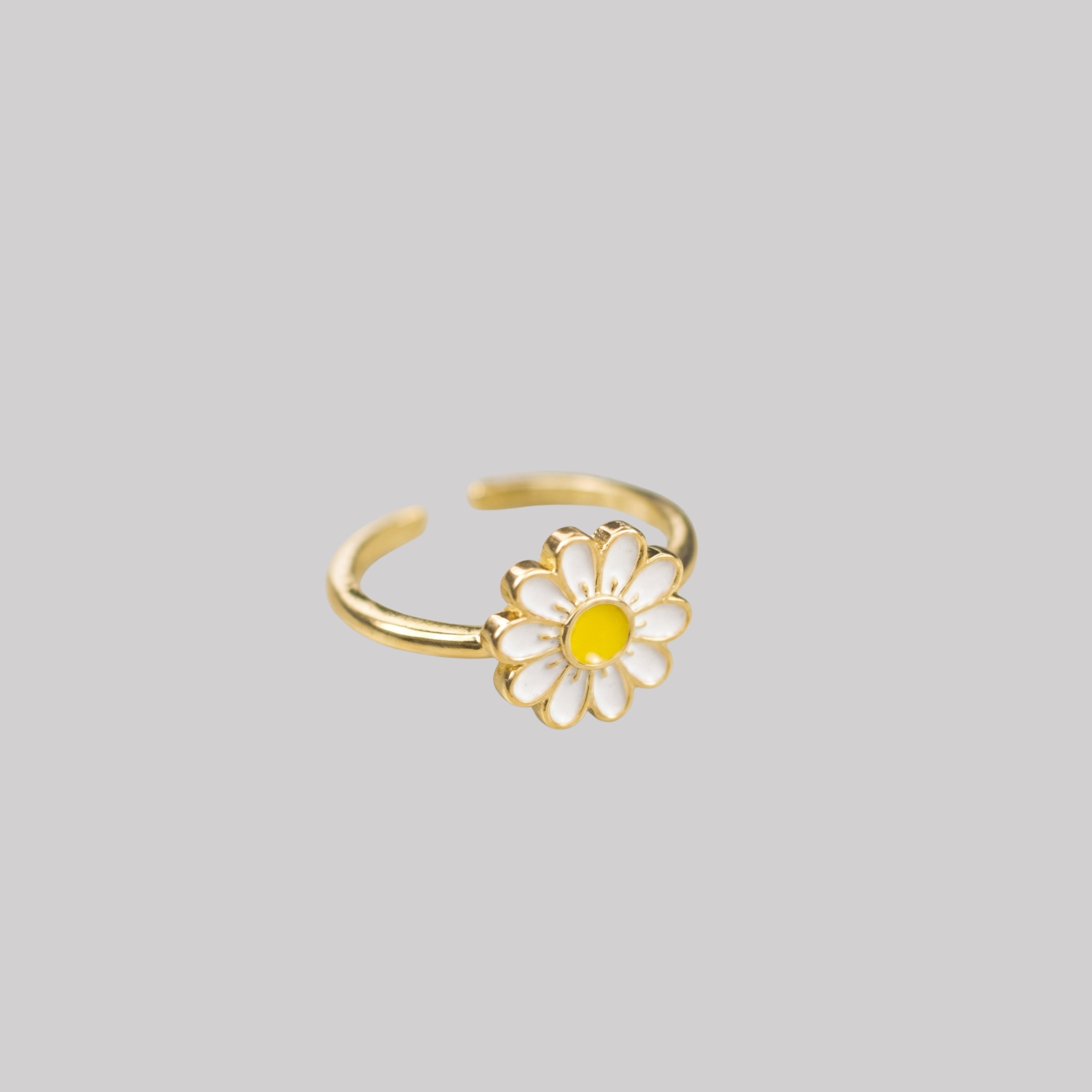 Gold Daisy Flower Ring for Women | White Enamel Floral Ring | Anti-Tarnish and Adjustable