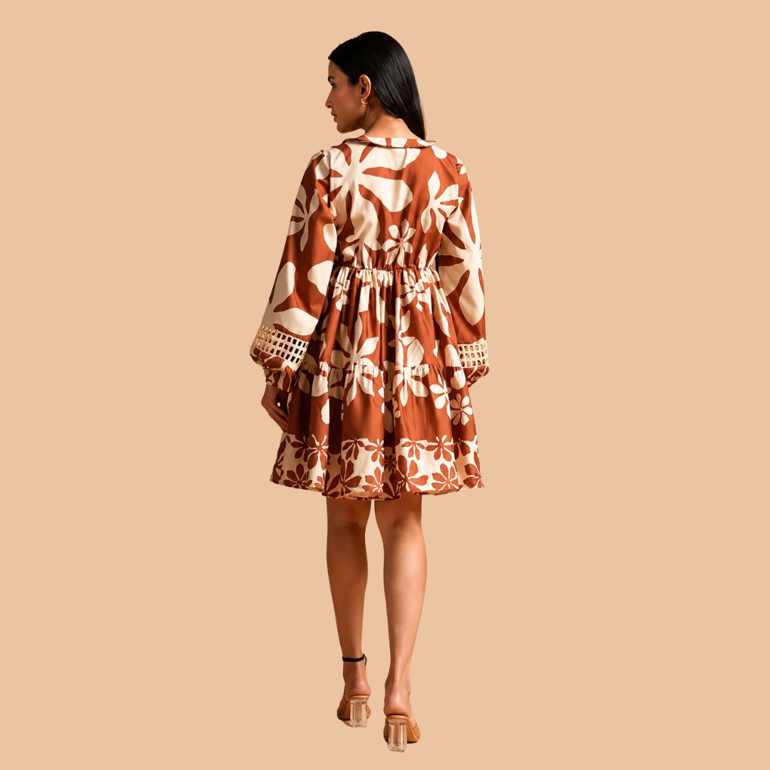 Women's Rust Floral Tiered Mini Dress