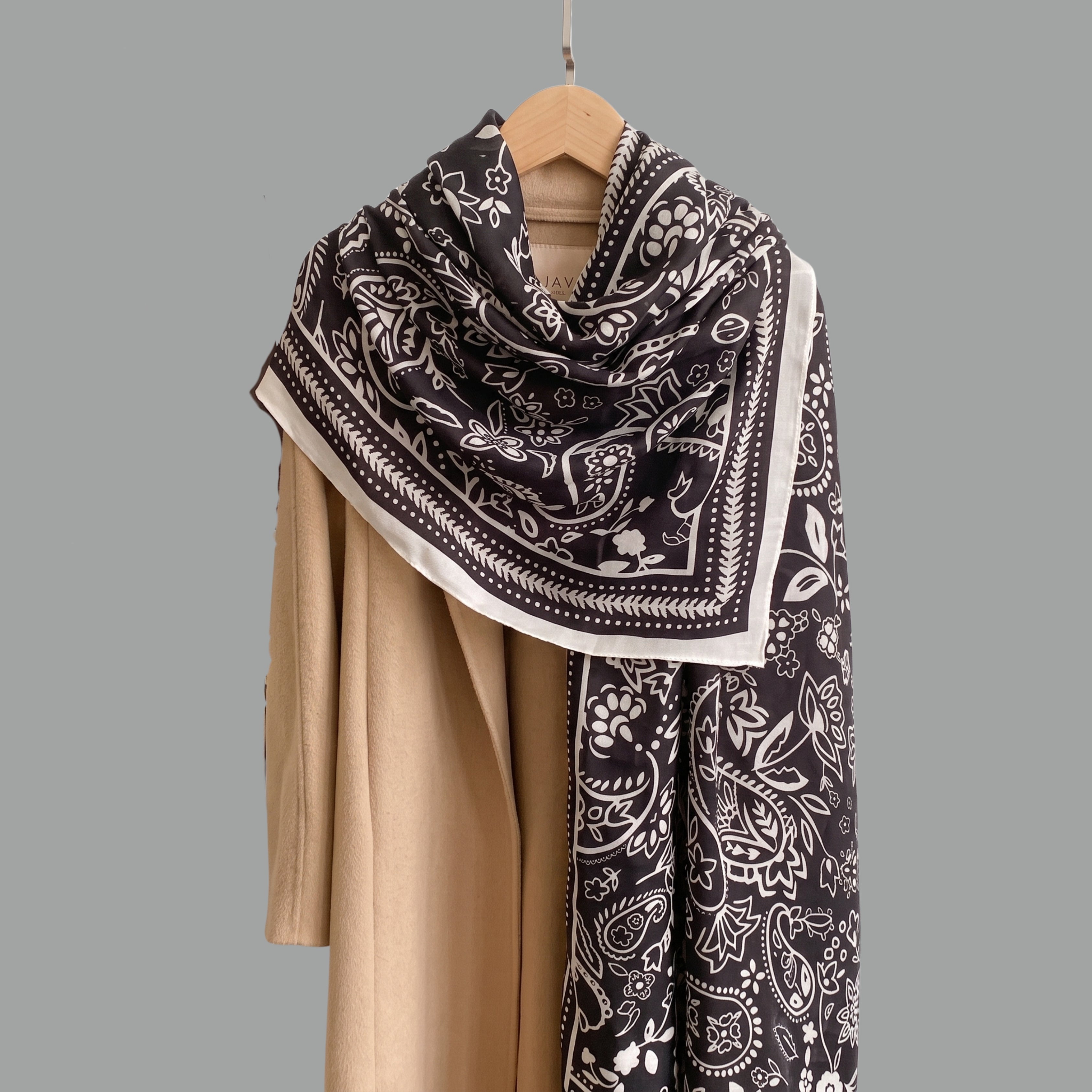 Elegant Black & White Paisley Print Women's Scarf | Soft Lightweight Korean Style Shawl, Wrap & Stole