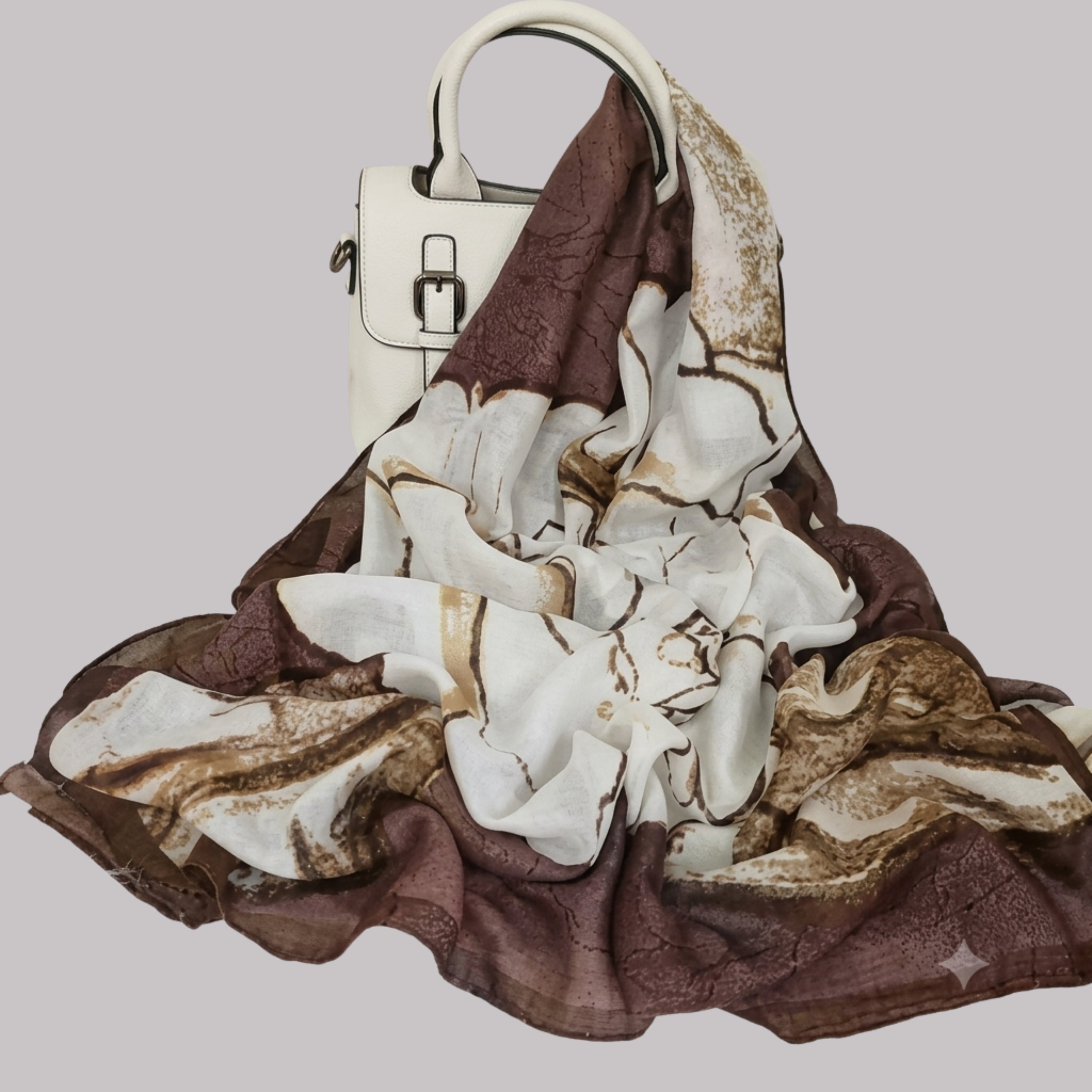 Elegant Brown & Ivory Abstract Print Women's Scarf | Soft Lightweight Fashion Wrap | Korean Style Shawl