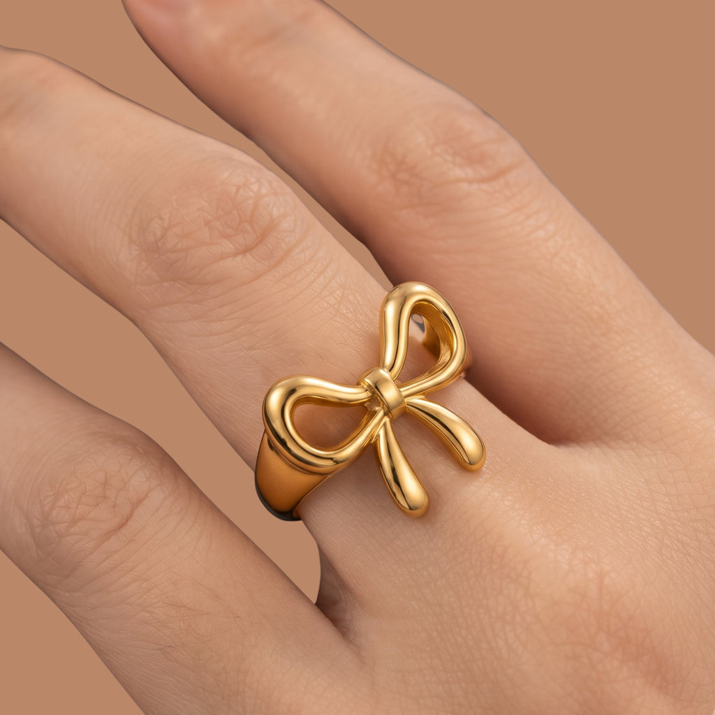 Adjustable Gold Bow Ring for Women | Anti-Tarnish Bow Knot Statement Ring
