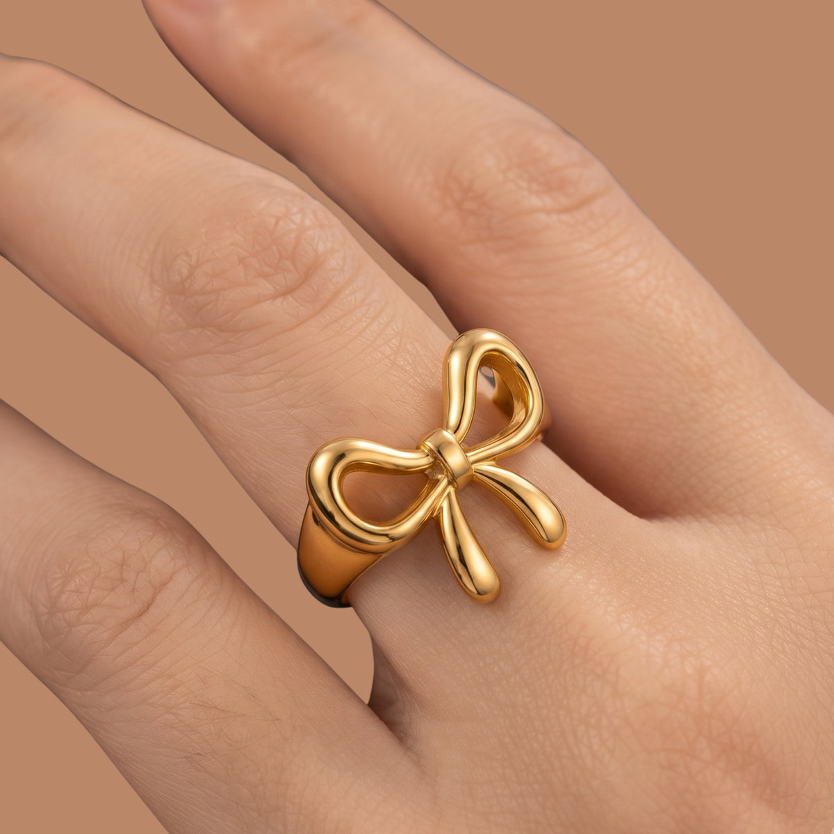 Adjustable Gold Bow Ring for Women | Anti-Tarnish Bow Knot Statement Ring