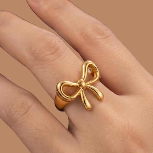 Adjustable Gold Bow Ring for Women | Anti-Tarnish Bow Knot Statement Ring